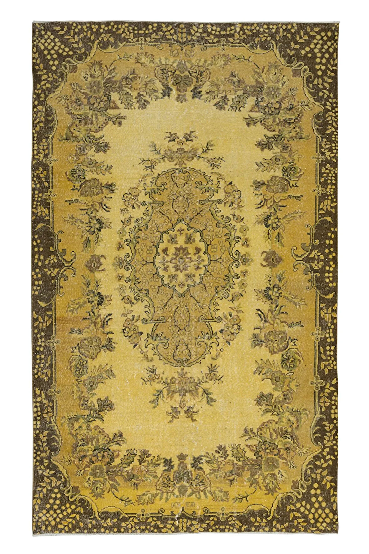 199x323 cm El Dokuma Sarı Yenilenmiş Yünlü Halı