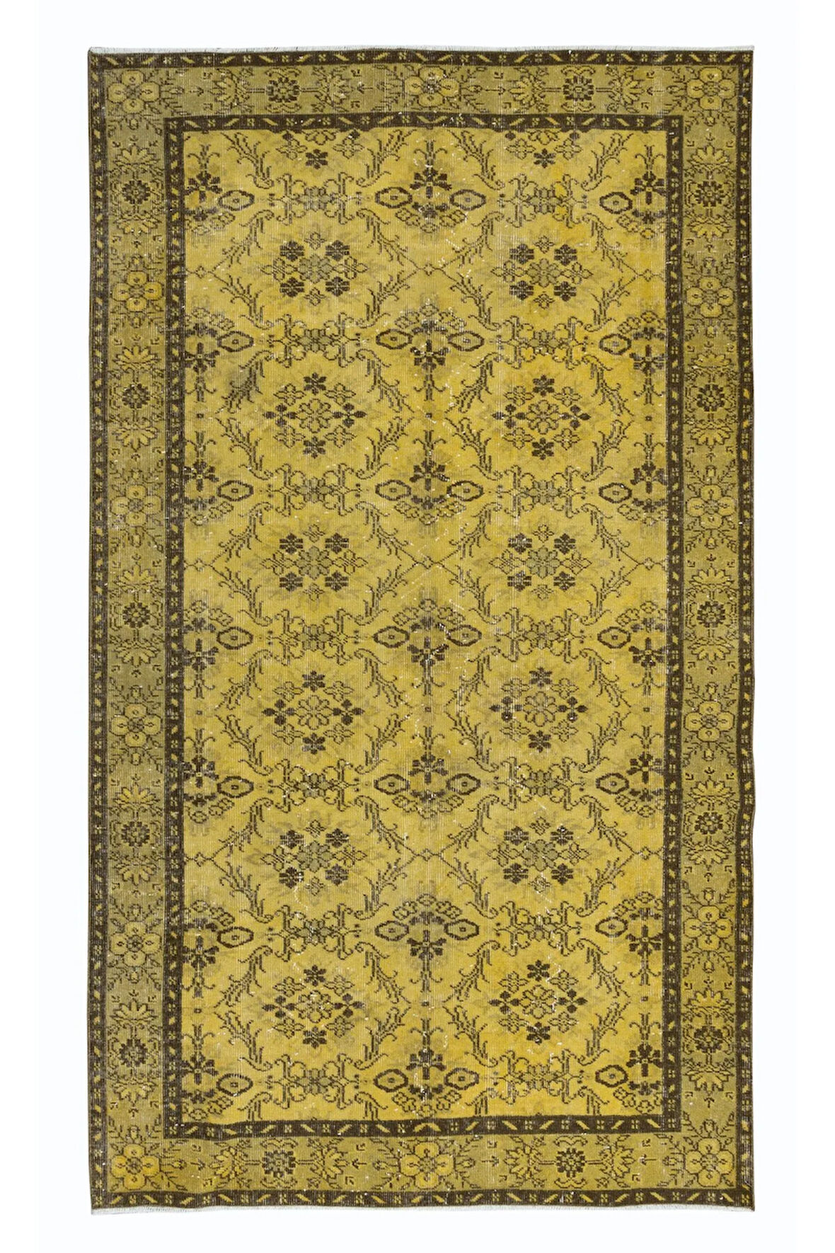 164x274 cm El Dokuma Modern Halı, El Düğümlü Sarı Yenilenmiş Türk Halısı