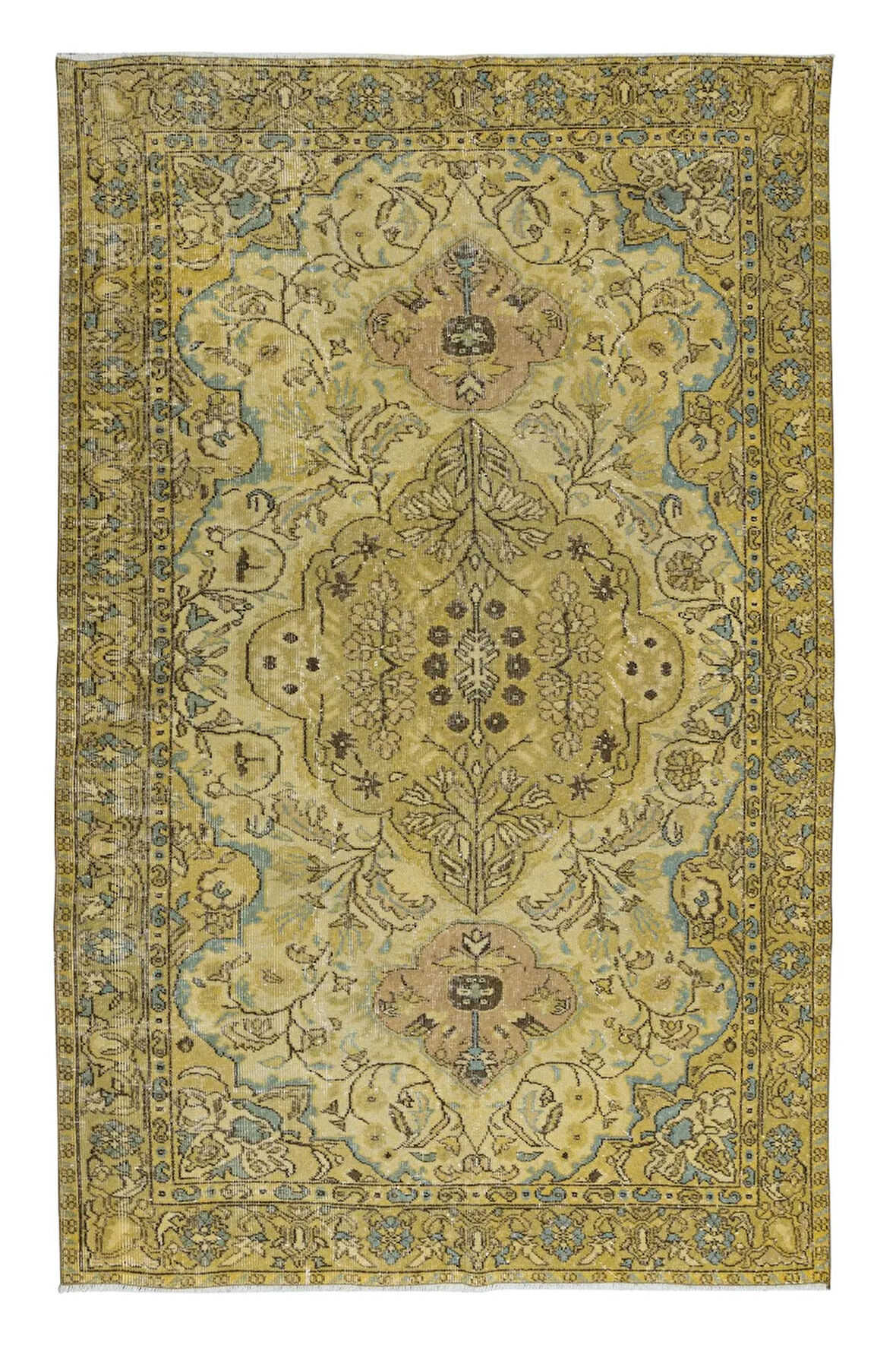 168x268 cm Geleneksel El Düğümlü Türk Halısı, Yenilenmiş Sarı Türk Halısı