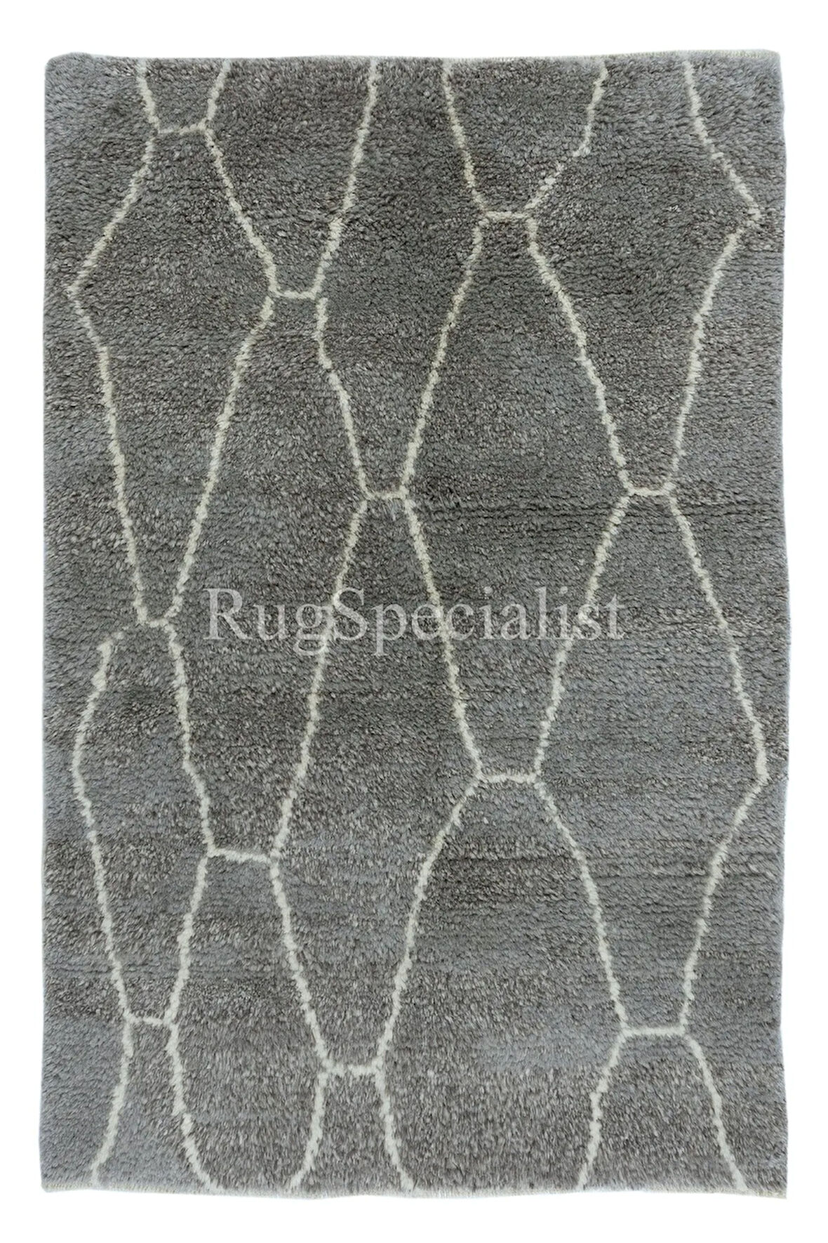 122x183 cm Gri Modern Fas Tülü Halısı, %100 Doğal Boyanmamış Yün, Yüksek Kaliteli Berber Halı