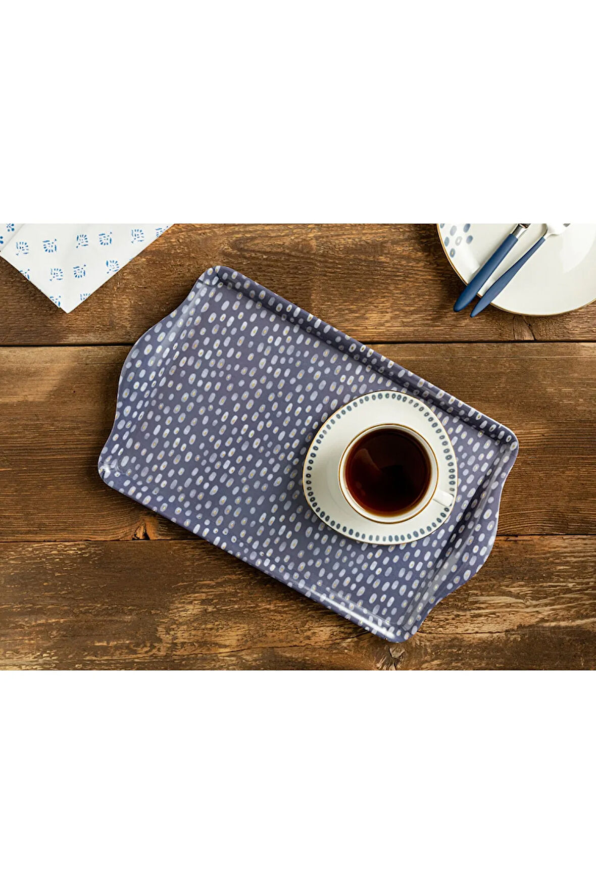 Navy Dots Melamin Tepsi 39x24 Cm Lacivert