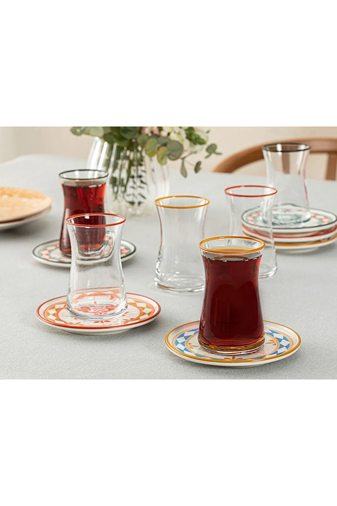Etnik Porselen 12 Parça Çay Seti 160 ml Renkli