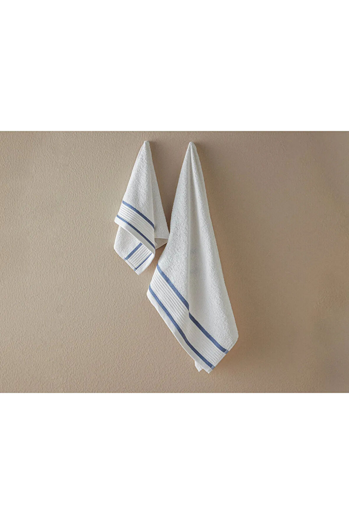 Moka Pamuklu Bordürlü Yüz Havlusu Seti 50x80+30x45 Cm Ekru-indigo