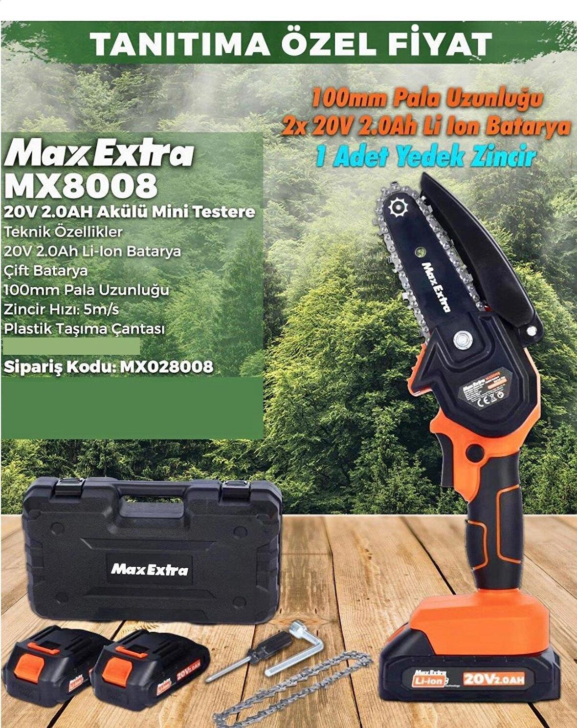 Max Extra MX8008 Akülü Mini Testere 20 v. 2.0 ah