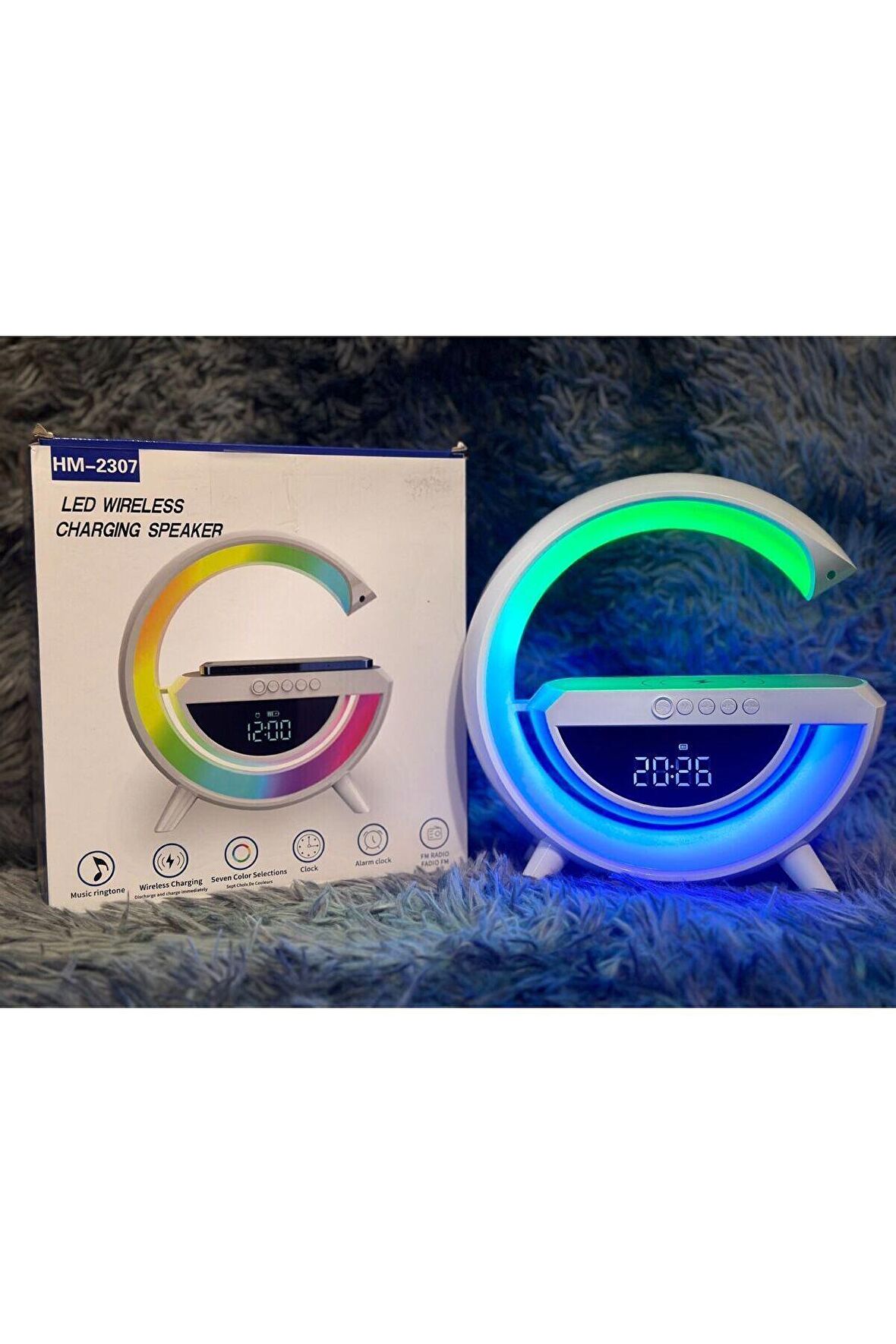 Hm-2307 Bluetooth Hoparlör Rgb Led Işıklı Speaker Alarm Saat Fm Radyo Aux Usb Sd Kart Wireless Şarj