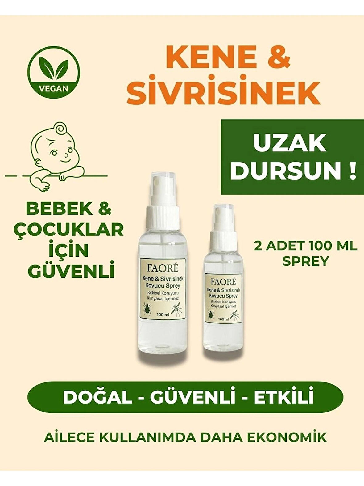 Kene & Sivrisinek Kovucu 2’li | Vegan | Bitkisel Koruma | Bebek Ve Çocuklara Uygun | 100 ml X2