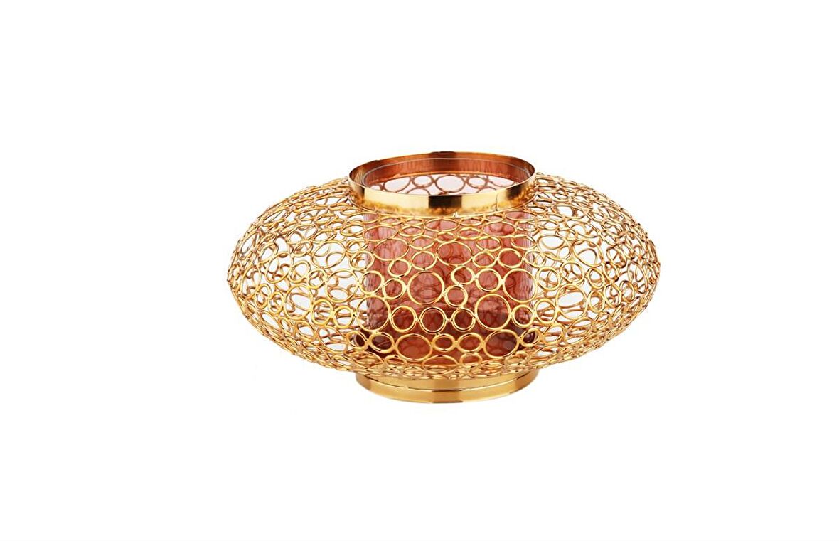 Crearthome Gold Halka Desenli Dekoratif Tombul  Mumluk 33x15 cm BQ 133