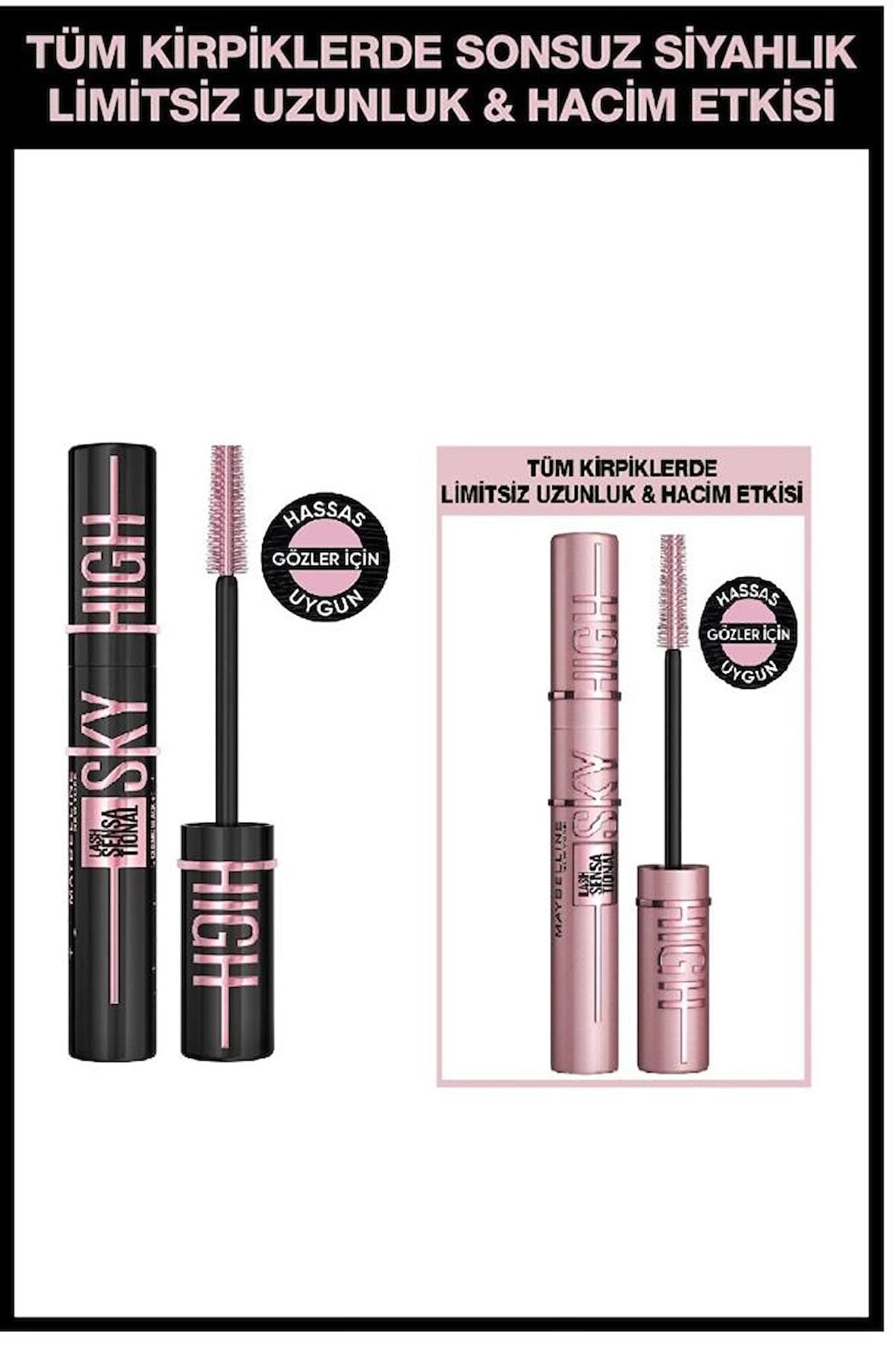 Maybelline Lash Sensational Sky High Cosmic Black & Sky High Klasik Maskara Siyah 2'li Set