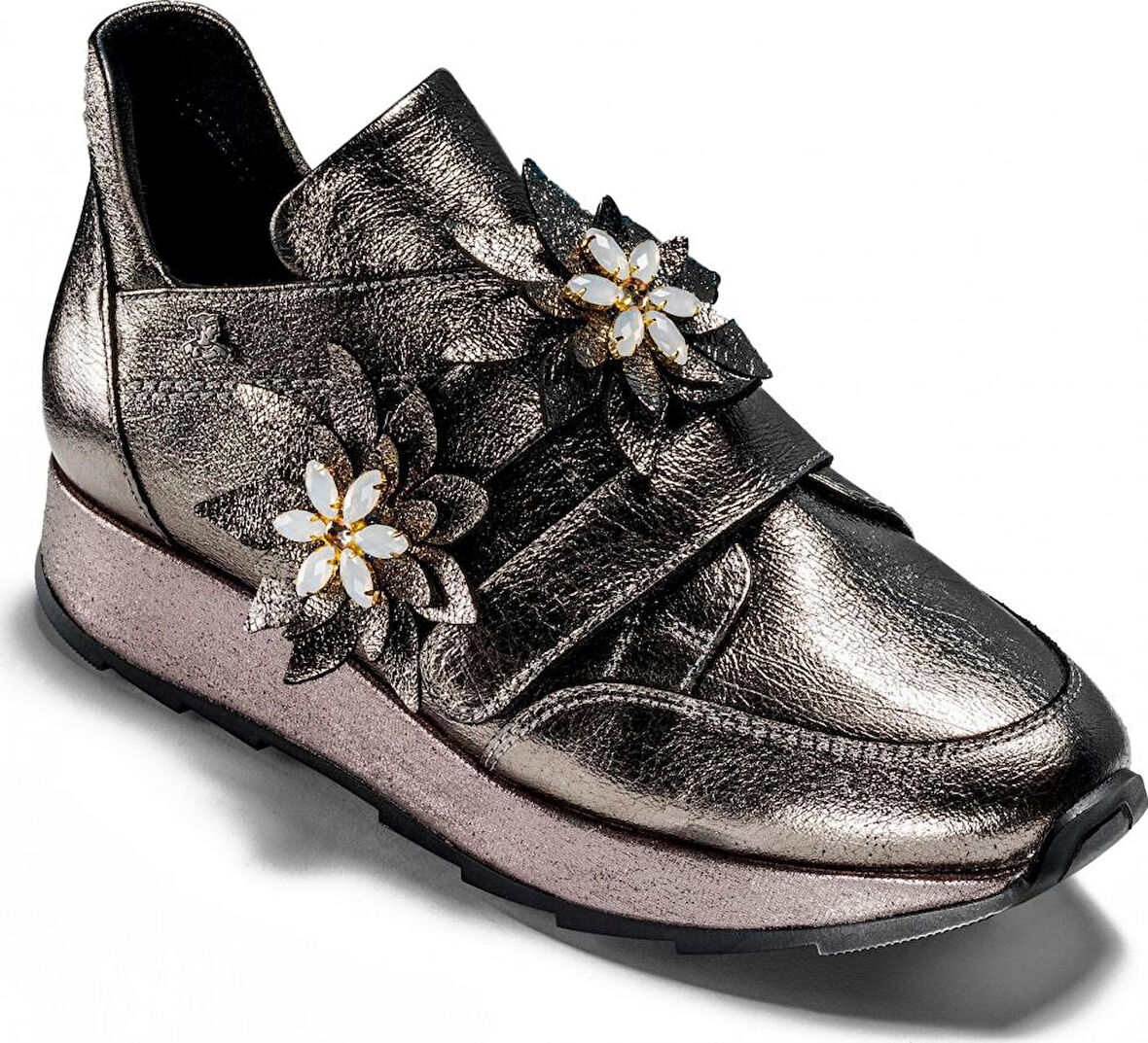 Venüs 1700256  Deri Çiçek İşlemeli Taşlı Çırtlı Ayakkabı