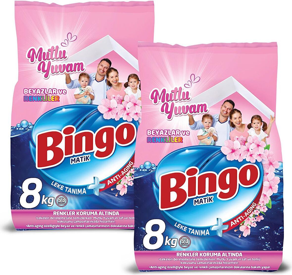 Bingo Matik  Mutlu Yuvam Renkliler ve Beyazlar Toz Çamaşır Deterjanı 8 kg 2'li