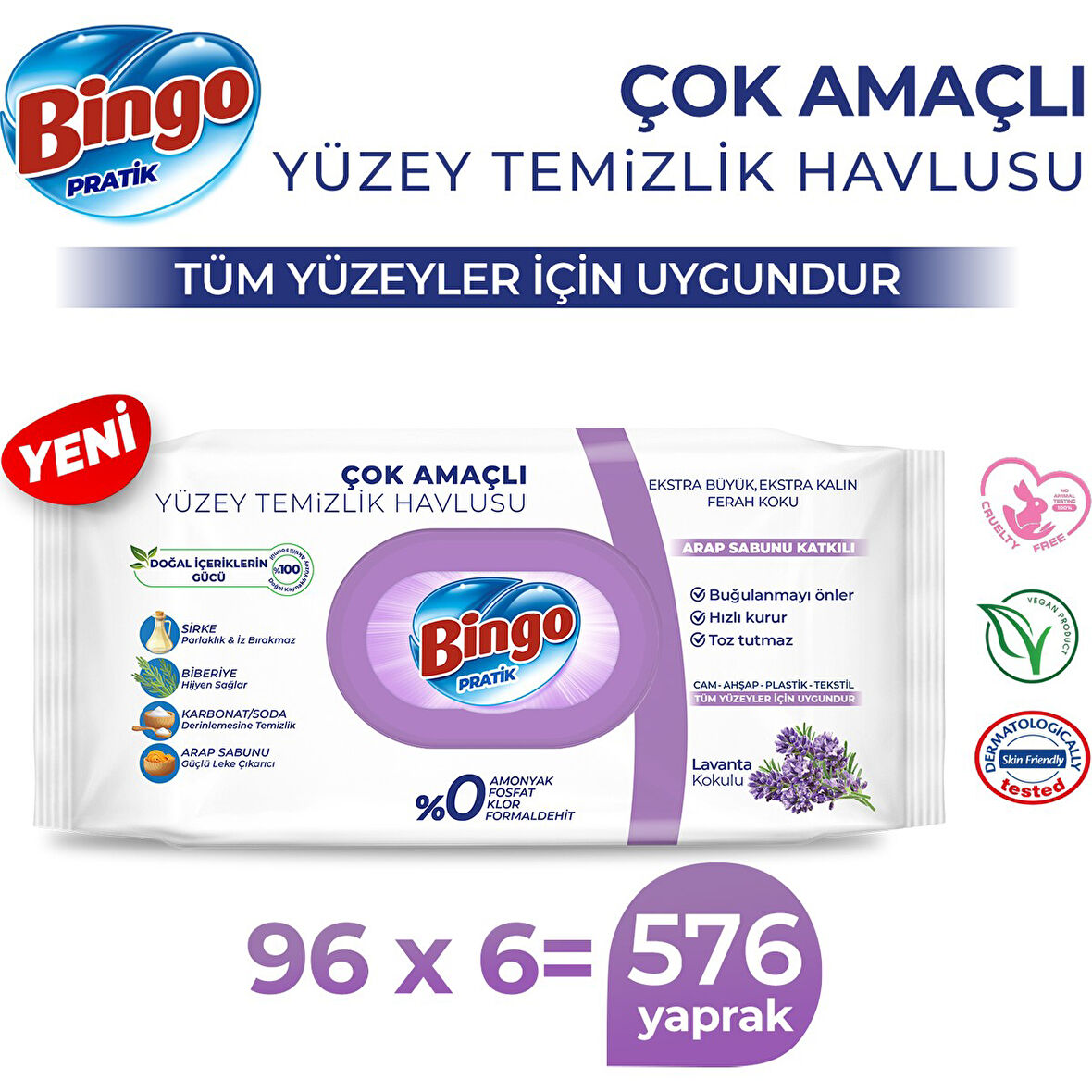 Bingo Pratik Yüzey Temizlik Havlusu Lavanta 96X6 (576 Yaprak)