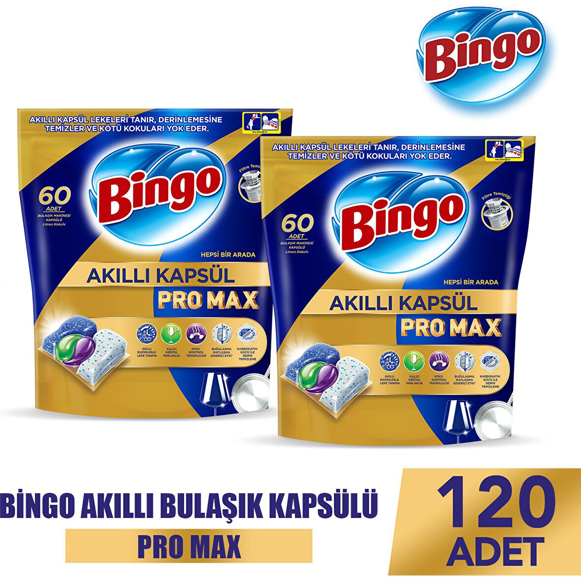 Bingo Akıllı Kapsül Pro Max Bulaşık Makinesi Deterjanı Tableti 120'LI