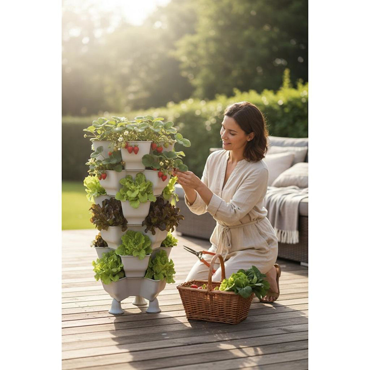 Yonca Bahçe Kulesi - Gri Katlı Saksı