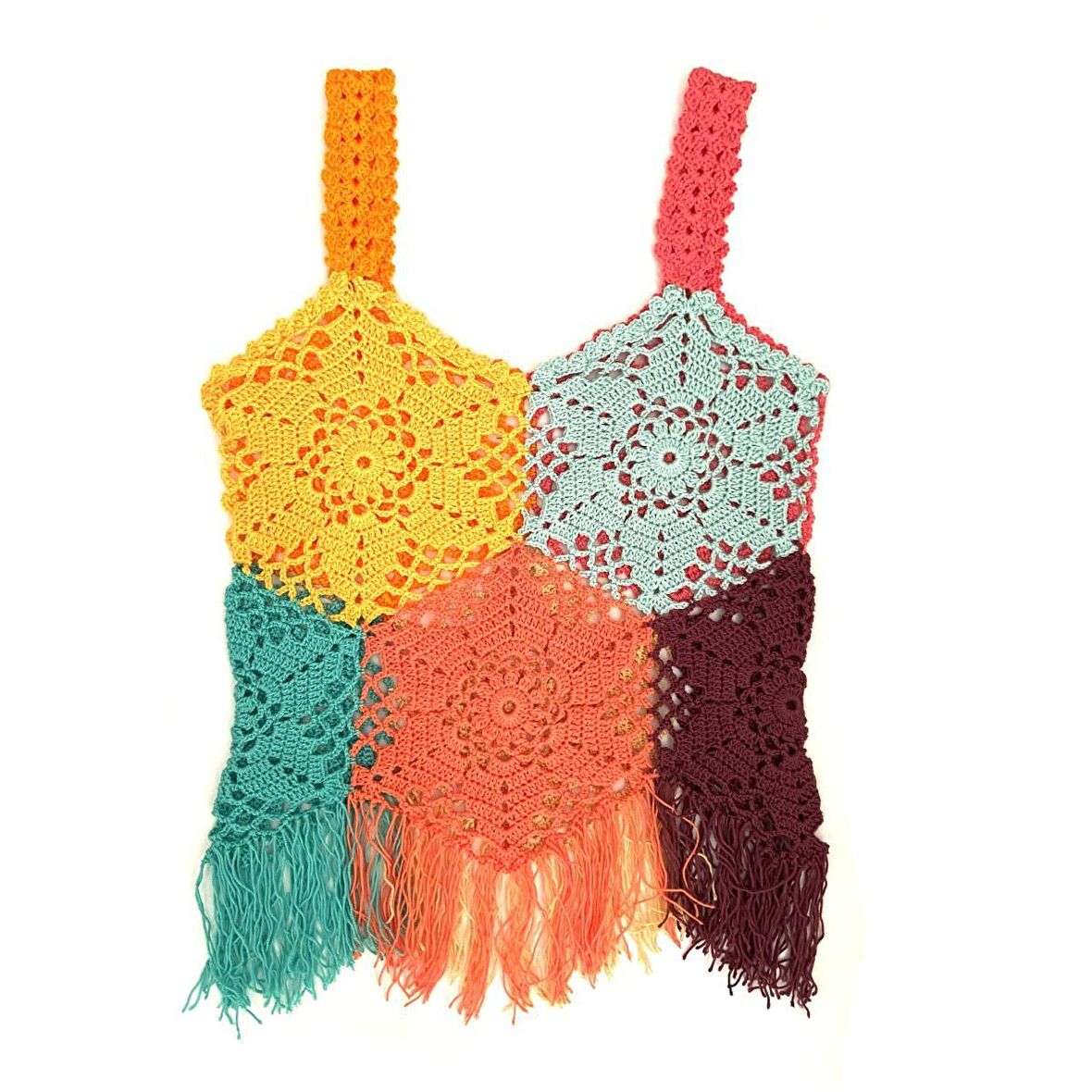 Pafuli El Örgüsü Kroşe Büstiyer Gökkuşağı (38-40 Beden)