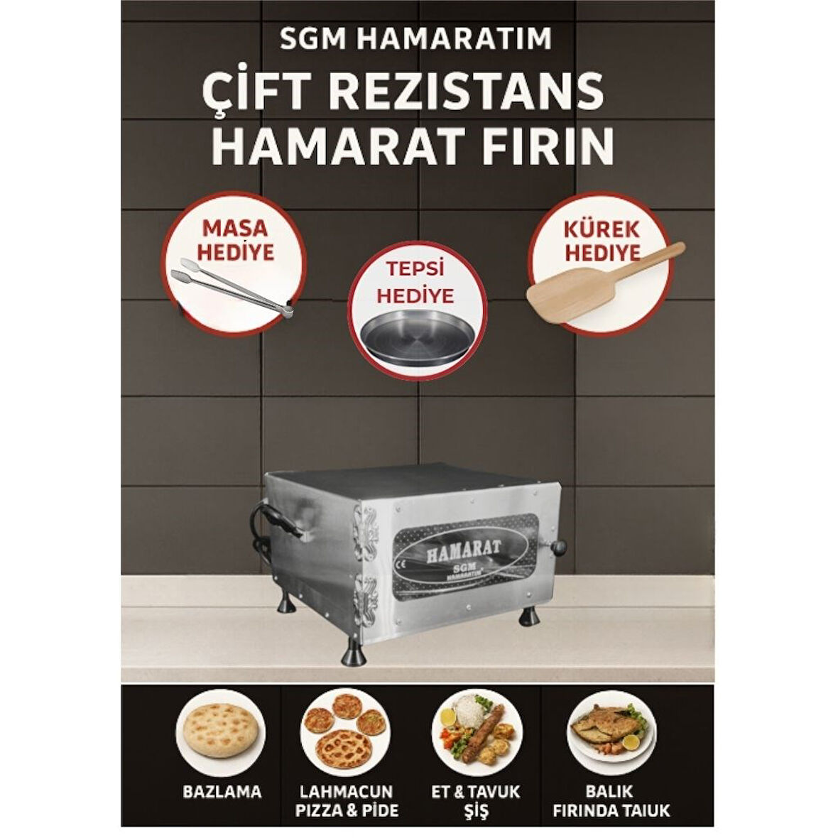 SGM Hamaratım Çift Rezistans Hamarat Pratik Mini Fırın 2000w Bazlama Ekmek Lahmacun Pide Pizza Et 
