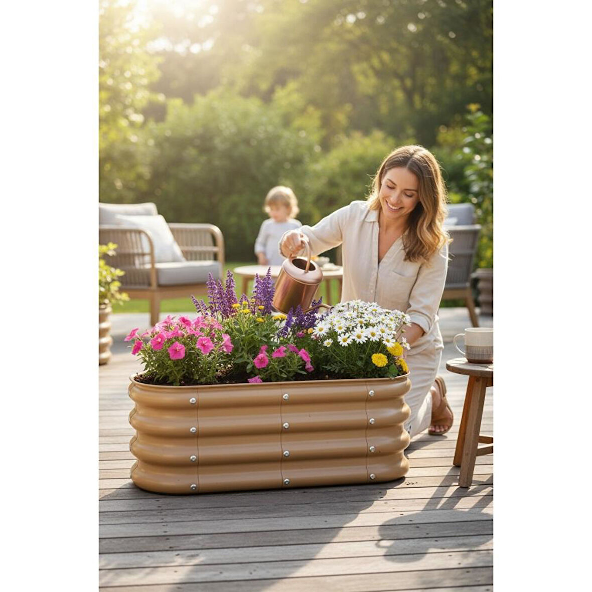 Modüler Yükseltilmiş Bahçe Yatağı Yükseltilmiş Sebze Yatağı Çiçeklik NO:1V2 (85X34) Bej