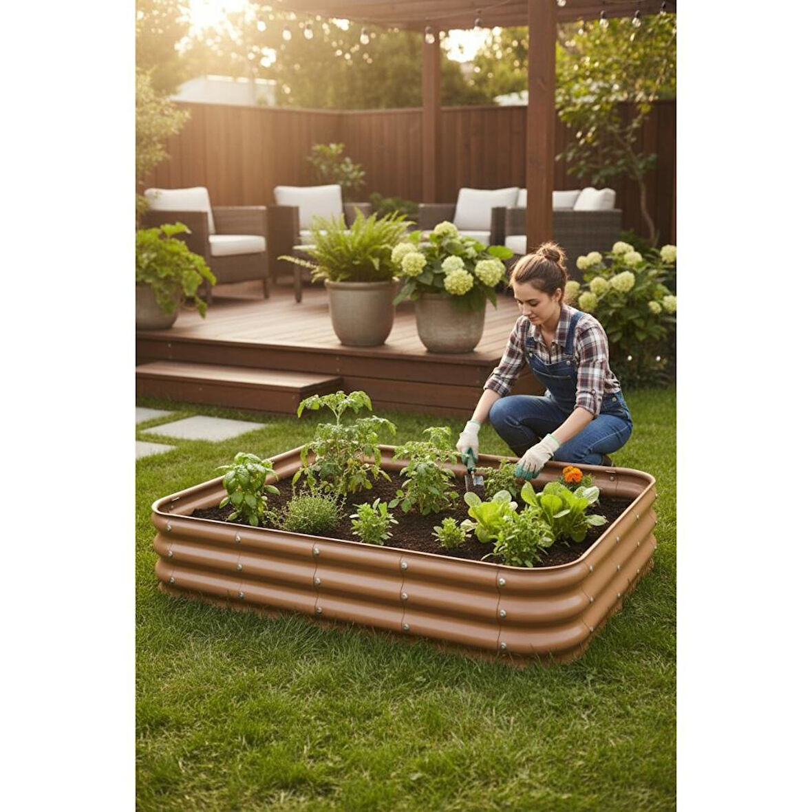 Modüler Yükseltilmiş Bahçe Yatağı Yükseltilmiş Sebze Yatağı No:9 (140X110) Bej