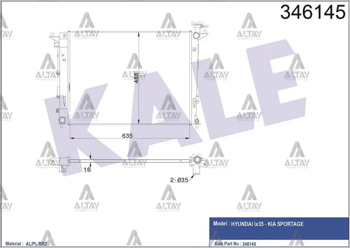 25310-2Y500 RADYATÖR SU IX-35 10-15 / SPORTAGE 11-15 1.6 BENZİNLİ M-T BRAZING