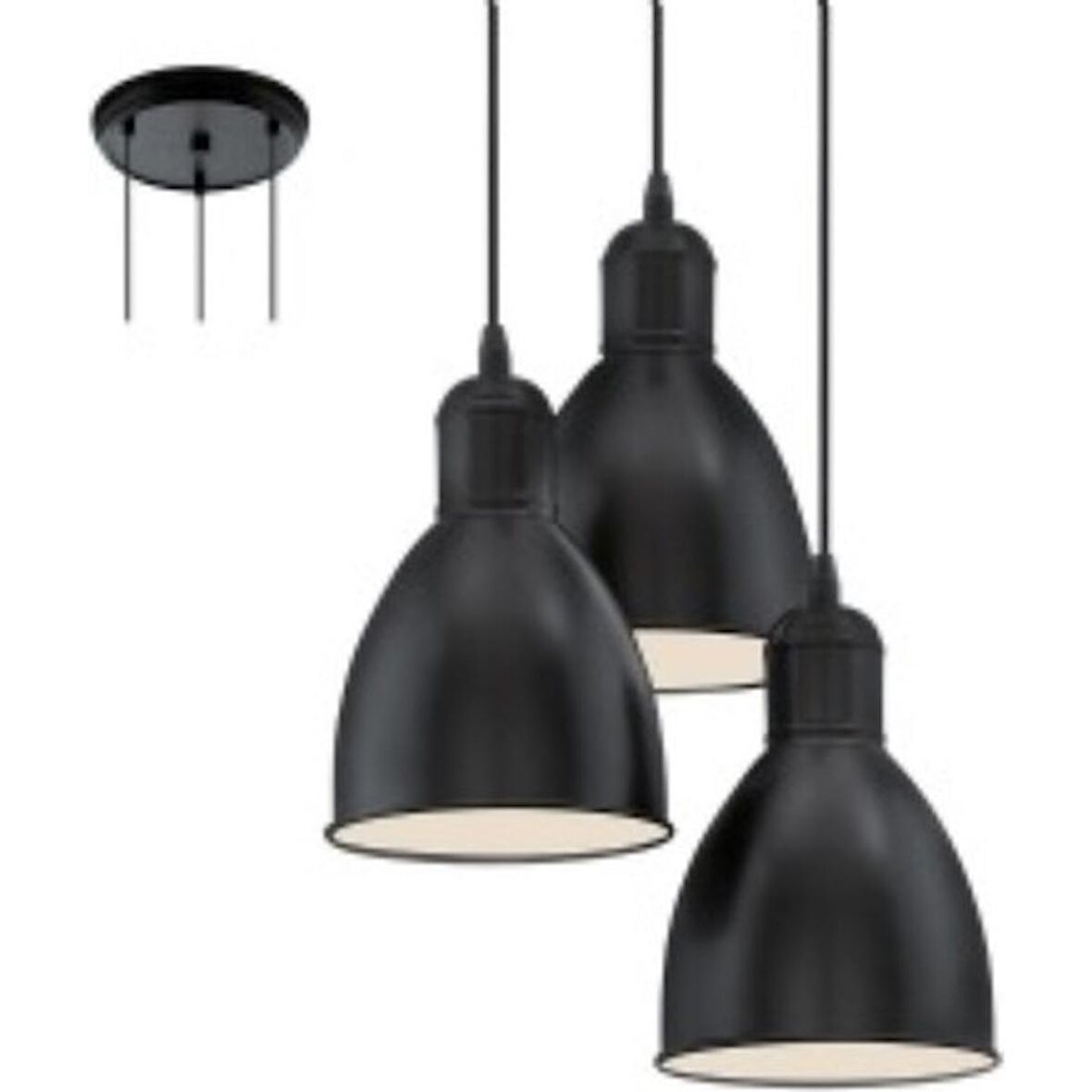 Mylight Retro Siyah Üçlü Metal Sarkıt Avize Siyah Içi Beyaz