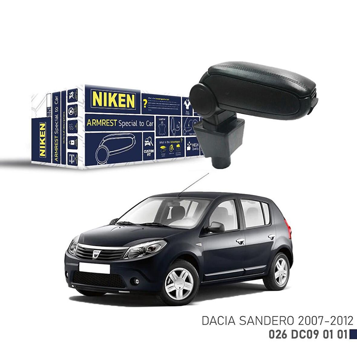 Niken Dacia Sandero 2007-2012 Araca Özel Kol Dayama Siyah