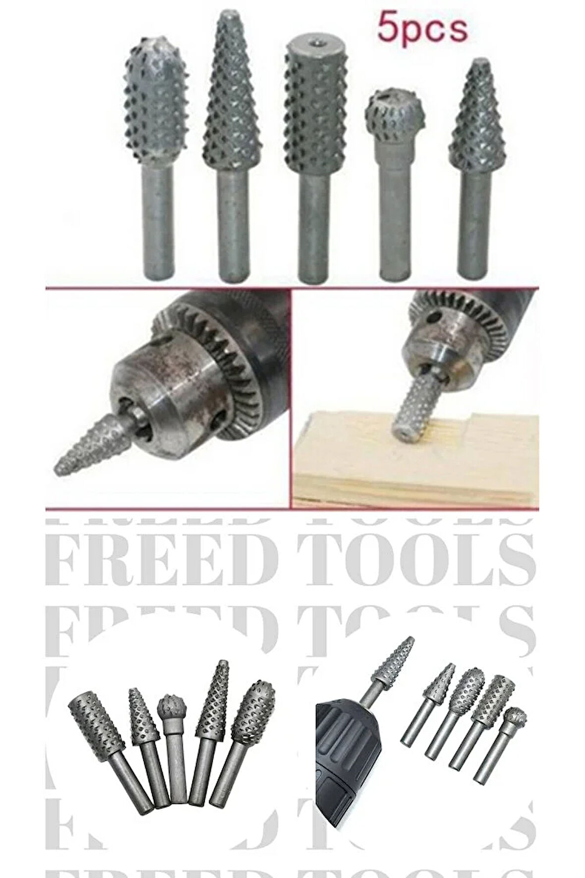 Mini Gravür Makinası Için Ahşap Oyma Törpüleme Delme Eğe Freze Uç Seti Kalıpçı 5 Parça