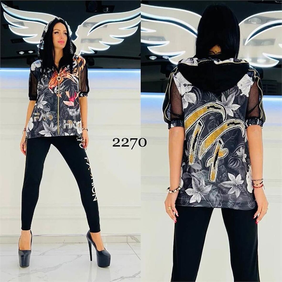 Tf Kaplan Crystal Taşlı Eşofman Takımı - SİYAH