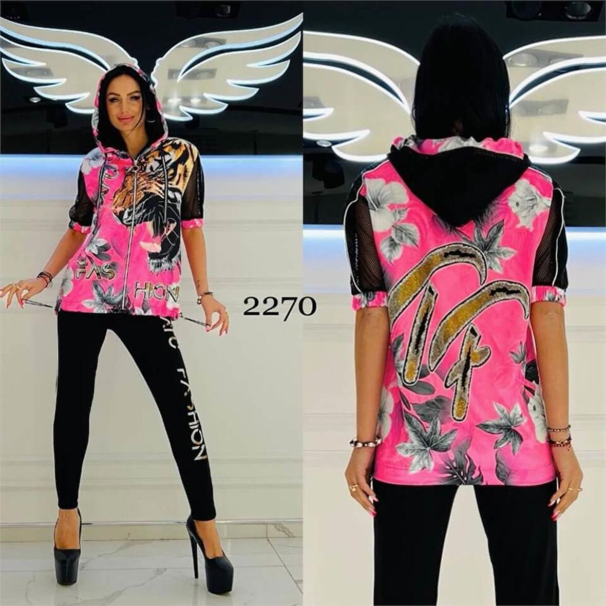 Tf Kaplan Crystal Taşlı Eşofman Takımı - FUŞYA