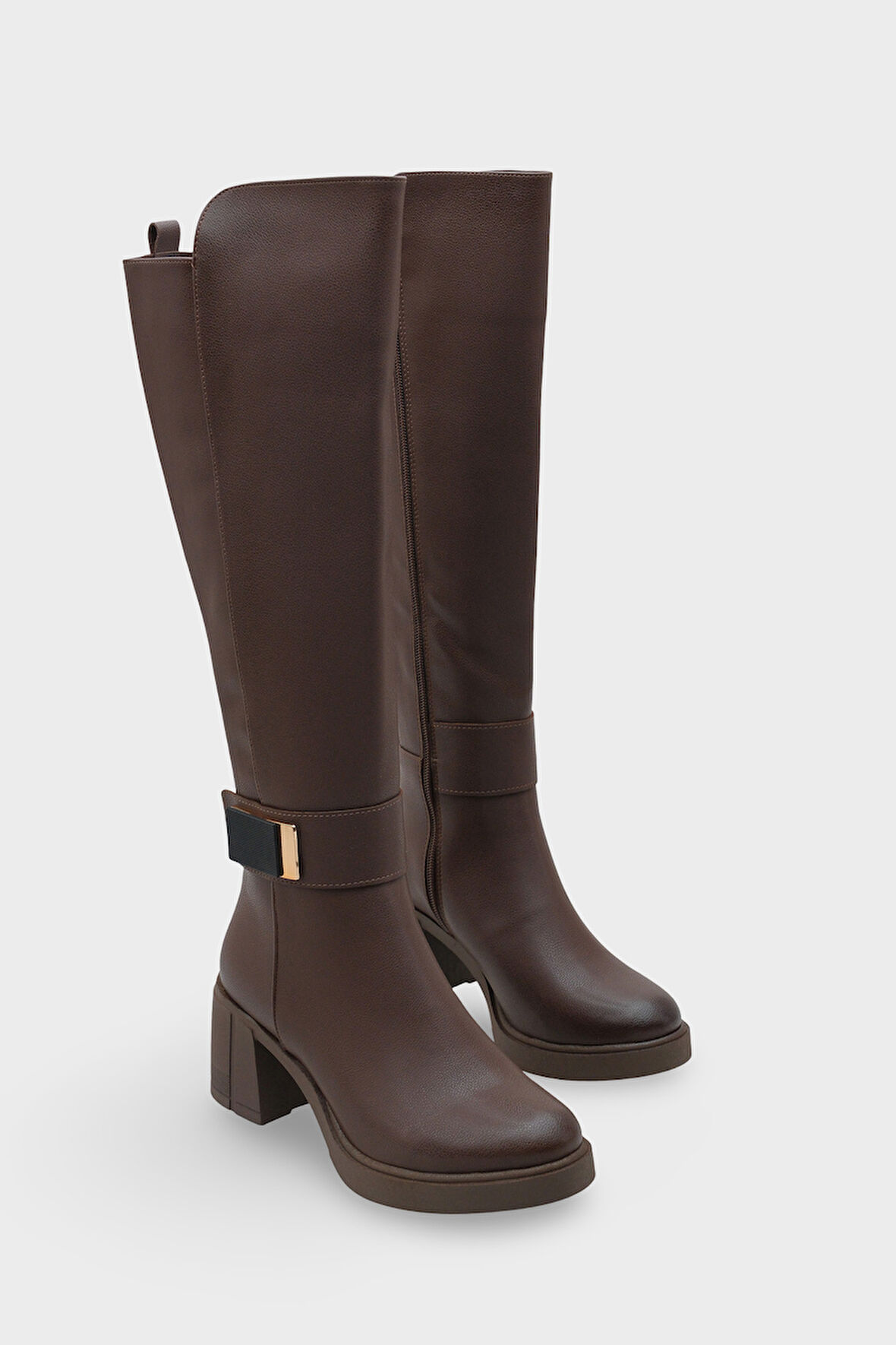 Kadın Kalın Taban Tokalı Topuklu Günlük Çizme Acos Kahve