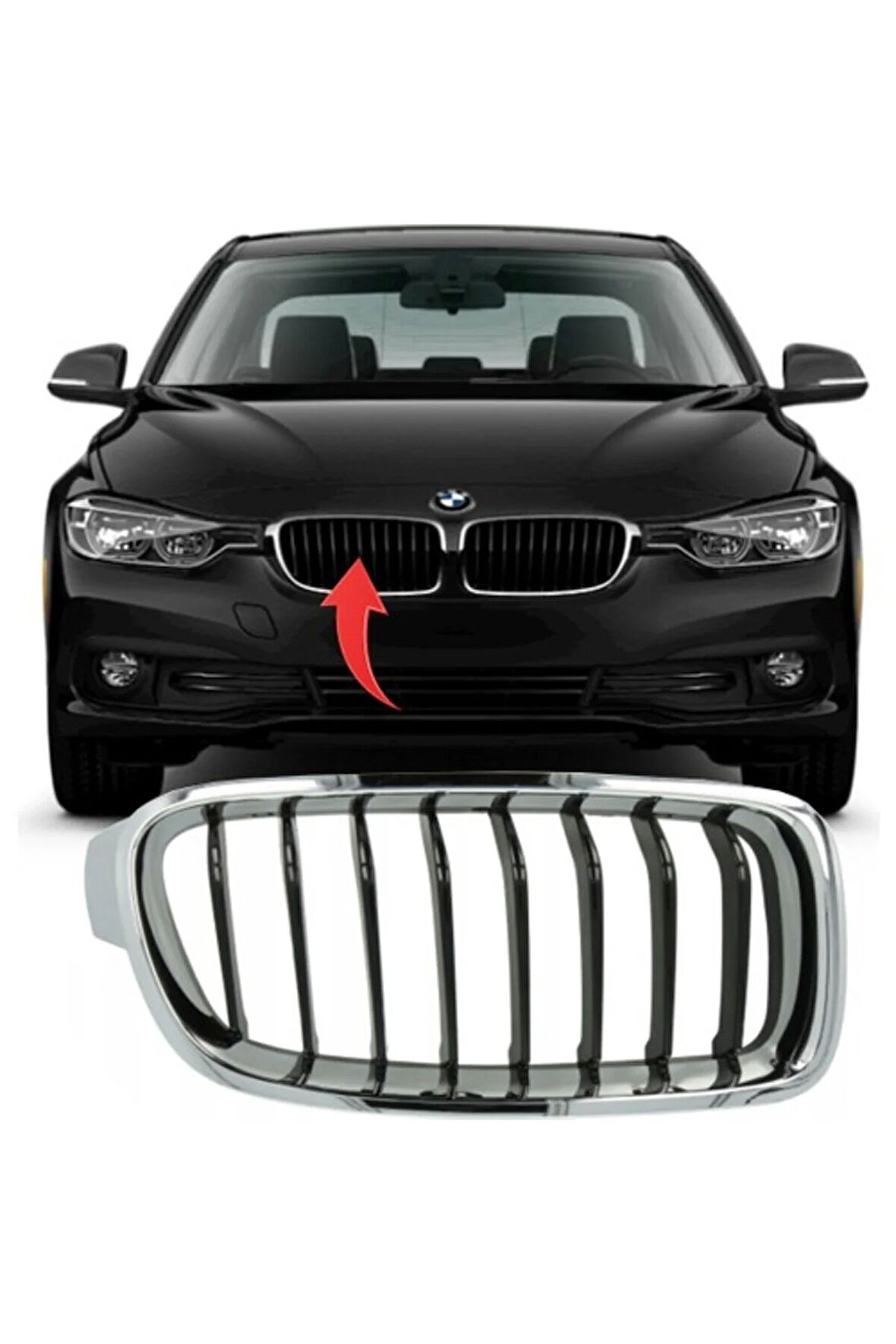 Bmw 3 Serisi F30 Ön Panjur Krom Çerçeve Siyah Sağ 2012-2019 51137260498