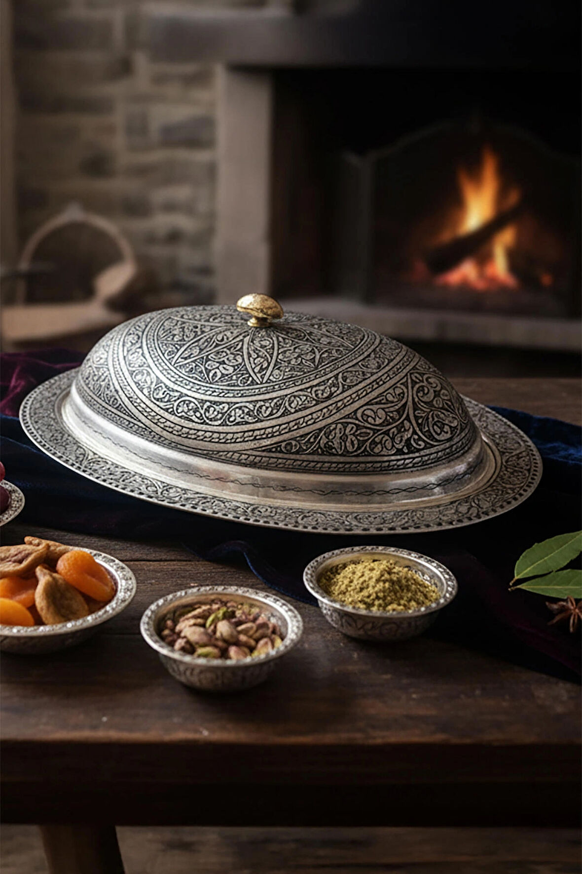  Hünkar Sofrası El Oyması Bakır Servis Tabağı