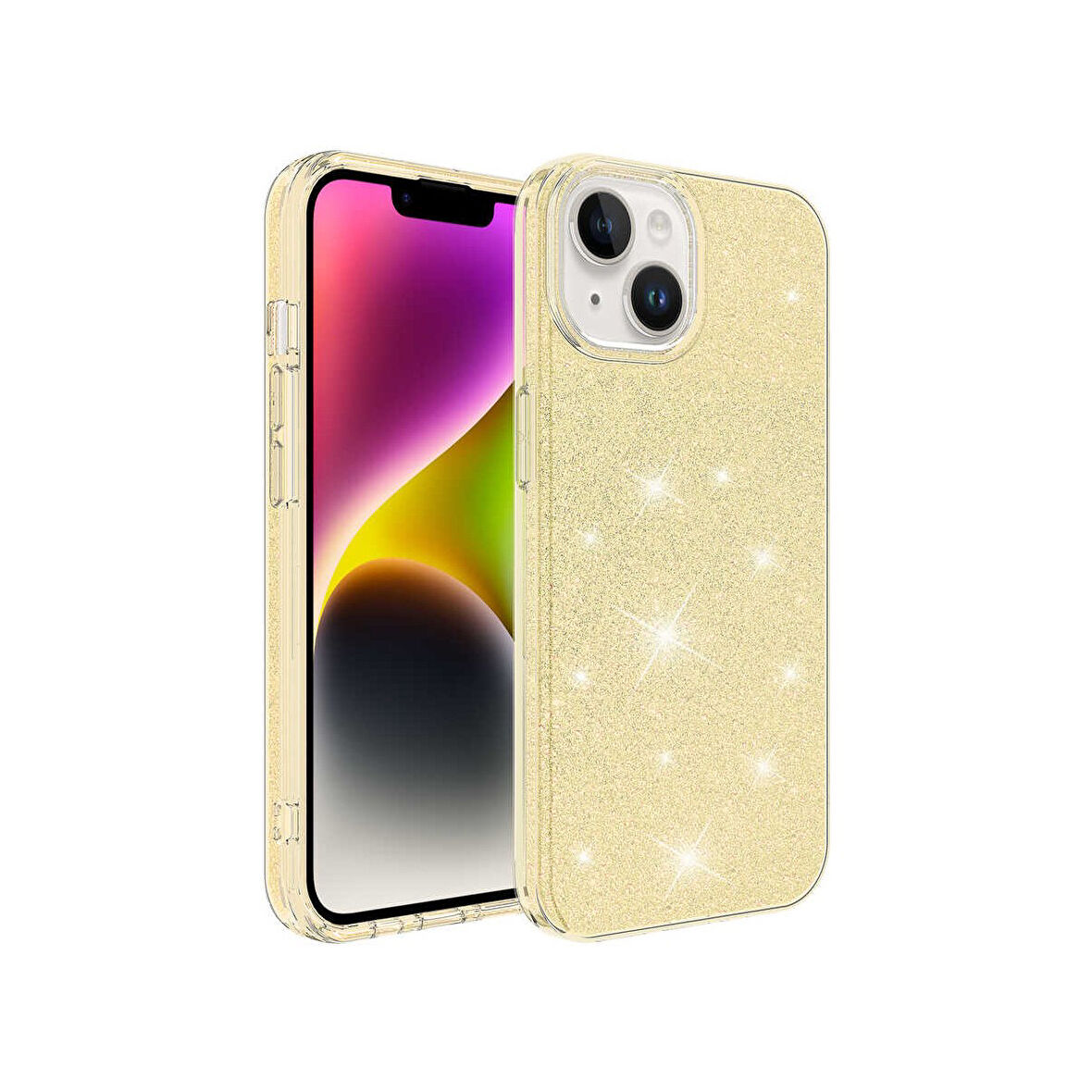 Teleplus Apple iPhone 14 Plus Kılıf Shining Simli Silikon Arka Kapak Gold