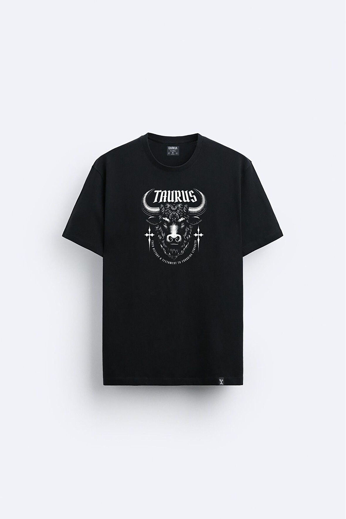 Taurus Boğa Baskılı Relaxed Fit Bisiklet Yaka Siyah Tişört T-shirt