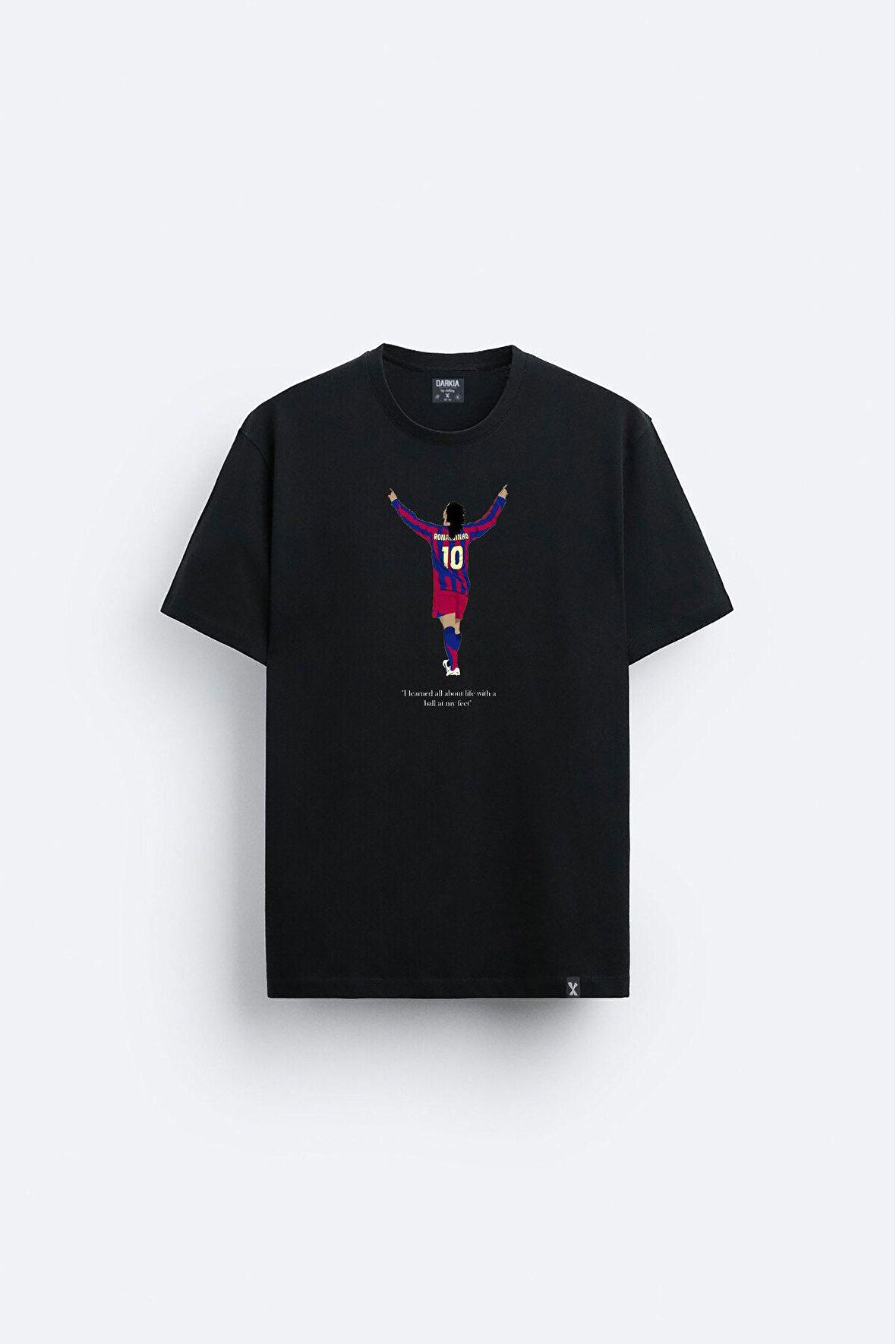 Barcelona  Ronaldinho Özel Tasarım Baskılı Siyah Tişört T-shirt