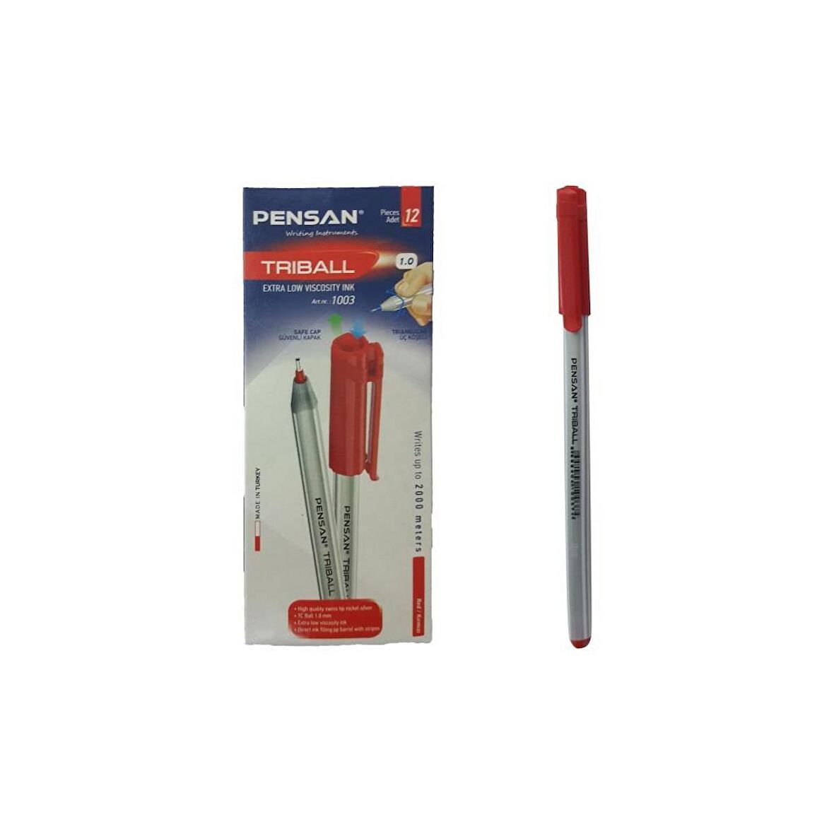 Pensan Triball Tükenmez Kalem 1 Mm Kırmızı 12'li