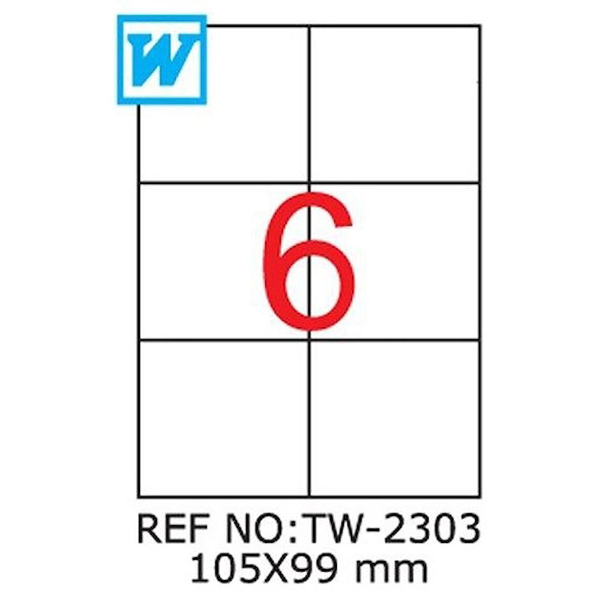 Tanex Lazer Etiket tw-2303 500 A4 Sayfa Laser Etiket 105 x 99 mm Boyutunda 1 A4 Sayfada 6 Etiket