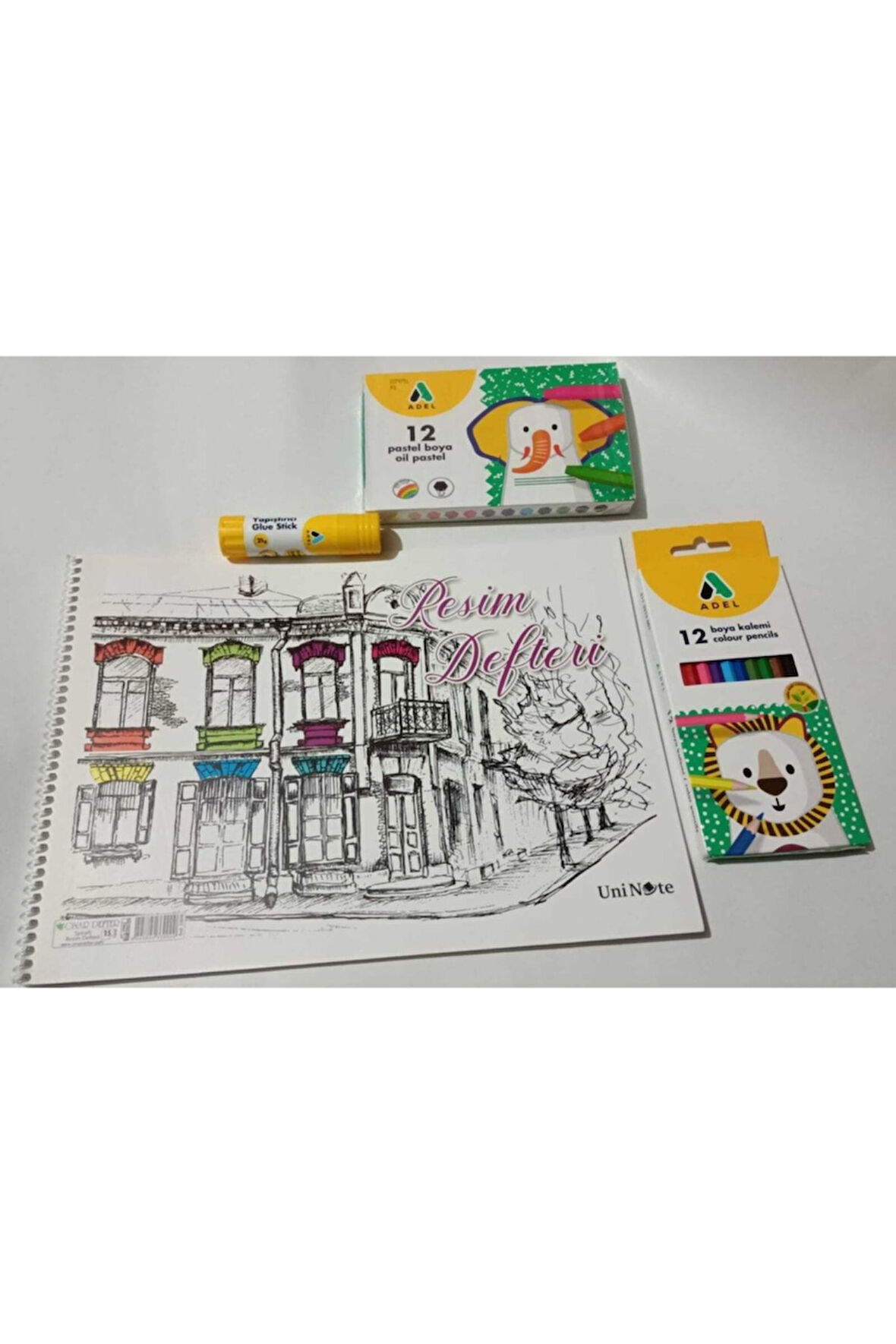 12'li Kuruboya-12'li Pastel Boya Prit-25x35 Resim Defteri