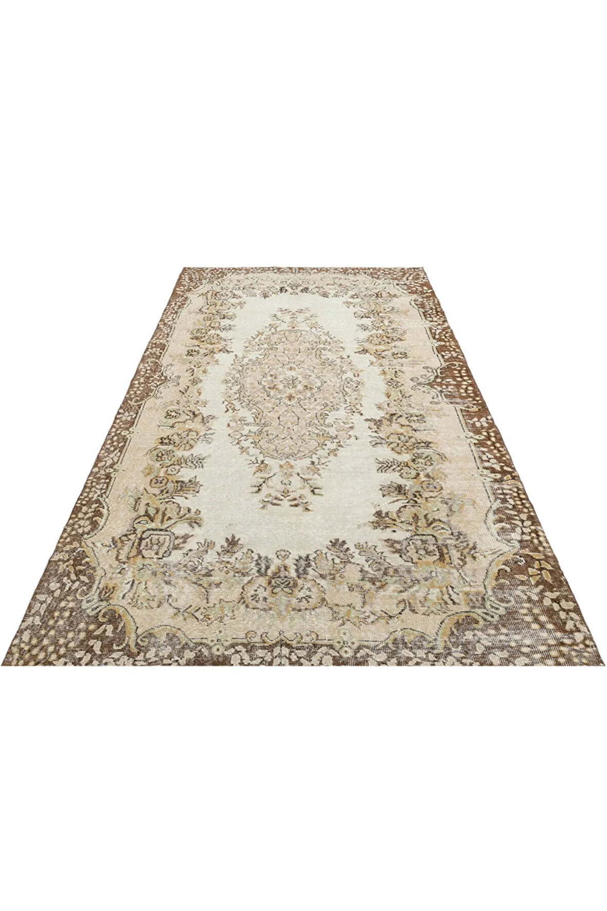 Krem Gerçek El Dokuma Eskitme Halı 170x274