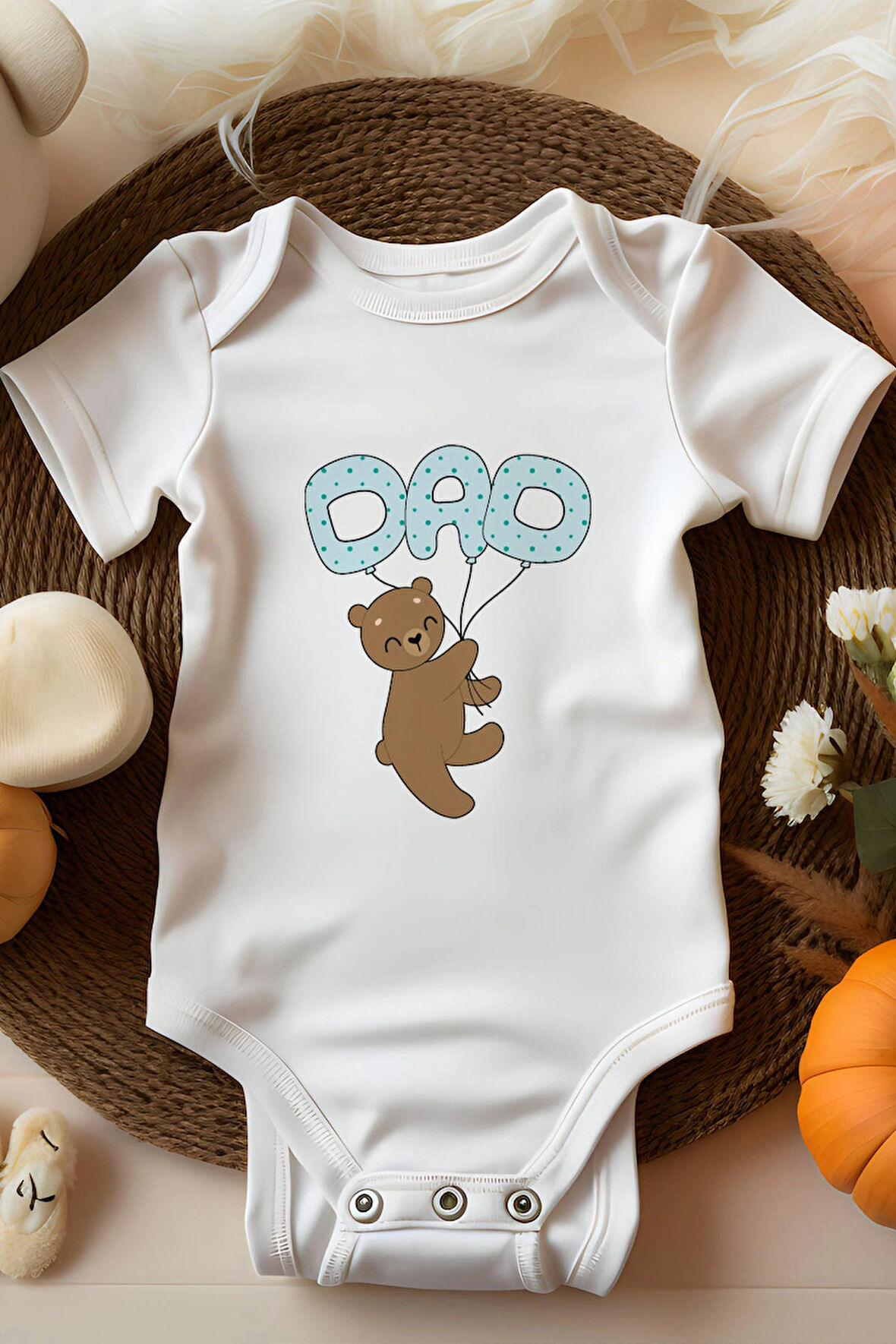 BebekPerisi Mavi Dad Baskılı Bebek Body