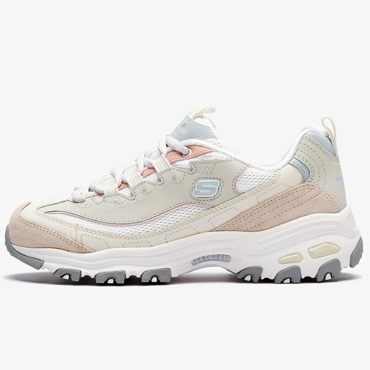 Skechers D'Lites Sandy Beaches Memory Foam Leather Womens Hafızalı Taban Hakiki Deri Kadın Günlük Spor Ayakkabı Krem 