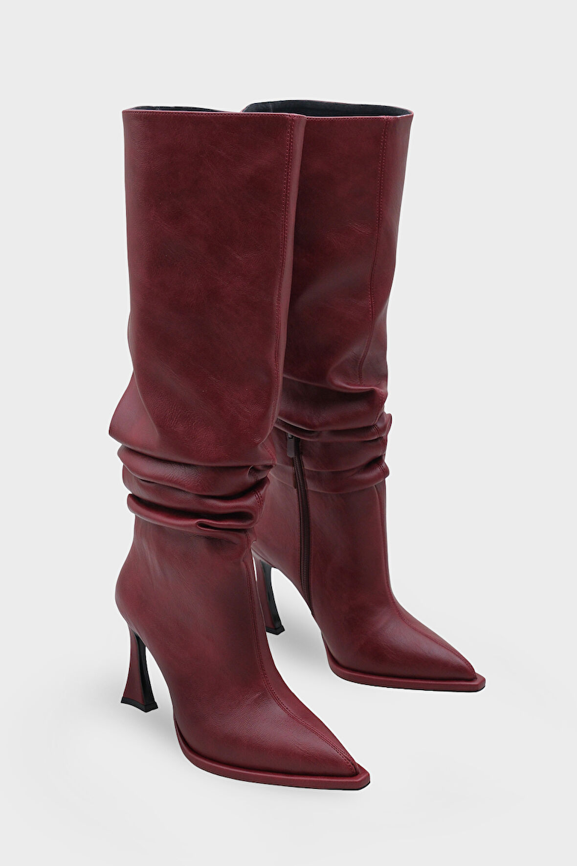 Kadın Sivri Burun Topuklu Günlük Çizme Semore Bordo