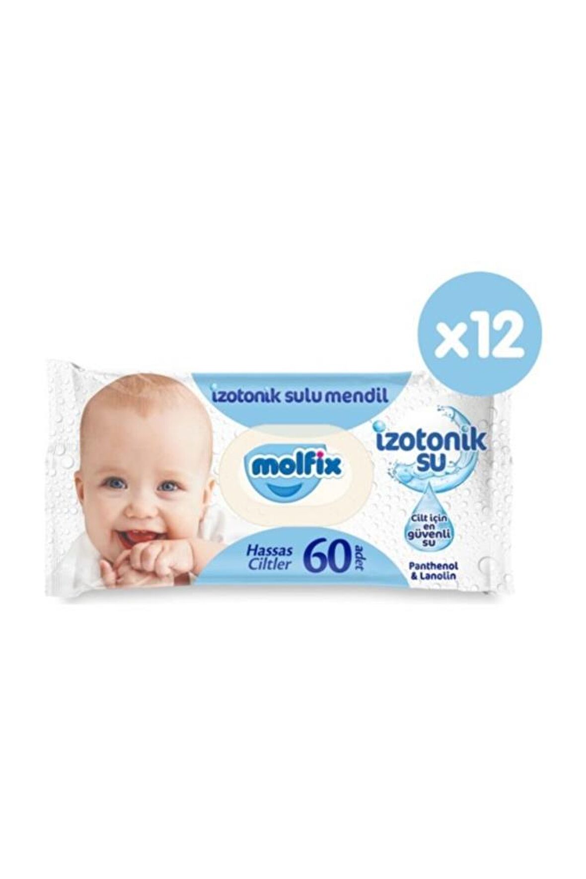 Molfix Alkolsüz-Parfümsüz 12 x 60 Yaprak 12 Paket Islak Mendil