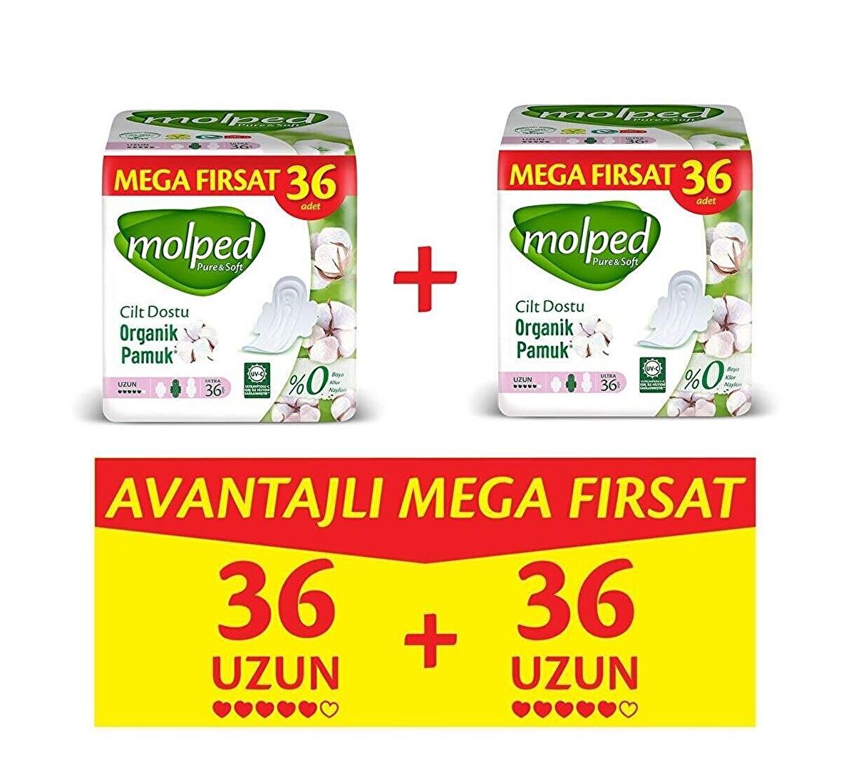 Molped Pure Soft Uzun 72 Adet Organik Mega Fırsat Paketi Hijyenik Ped