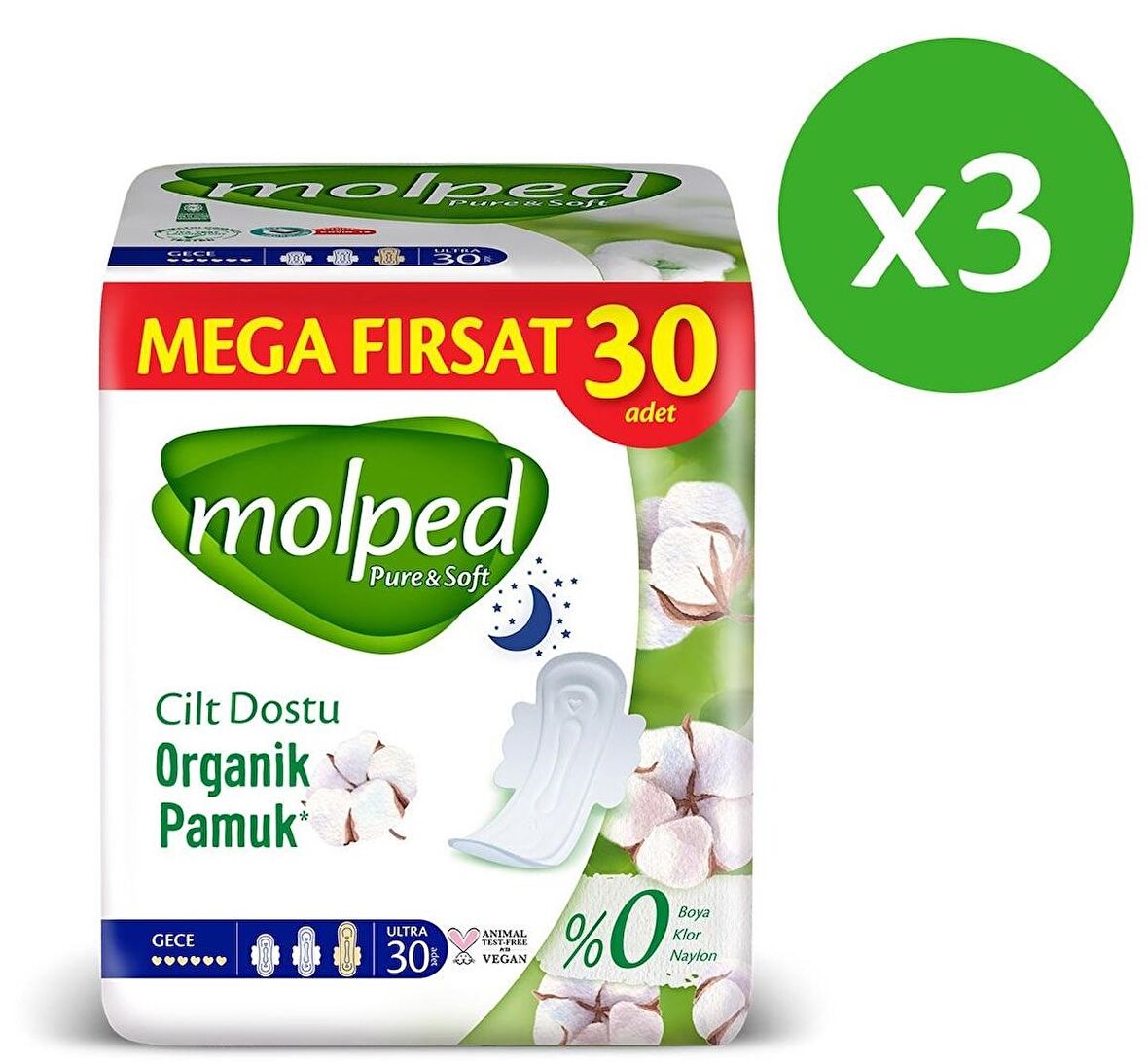 Molped Ultra Gece Hijyenik Ped 3x30 Adet