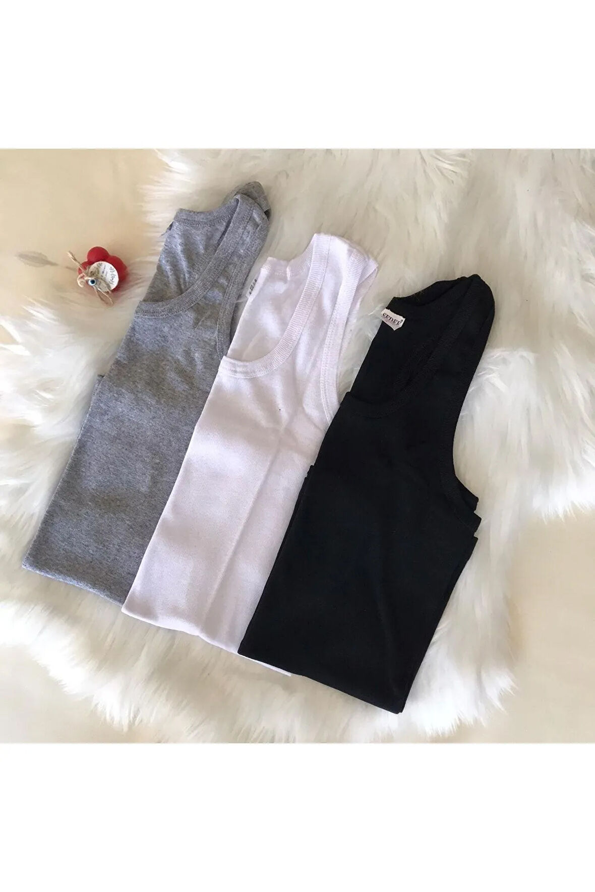 Sporcu - Yüzücü - Sırtı Çapraz Atlet 3'lü Siyah - Beyaz - Gri