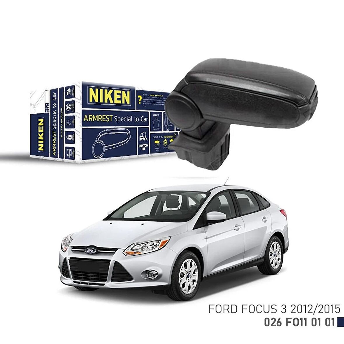 Niken Ford Focus III 2012-2015 Arası Araca Özel Kol Dayama Siyah