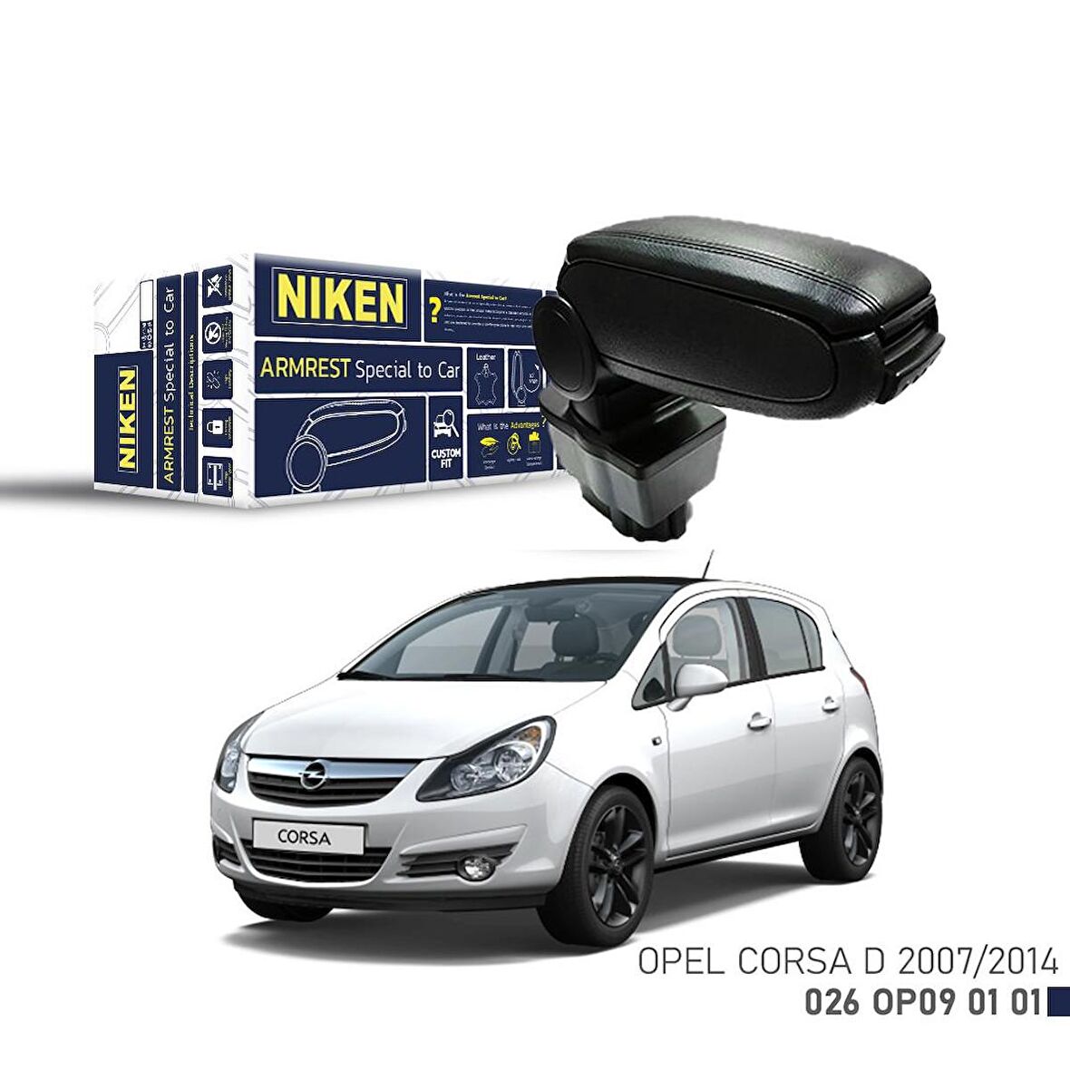 Niken Opel Corsa D 2007-2014 Arası Araca Özel Kol Dayama Siyah