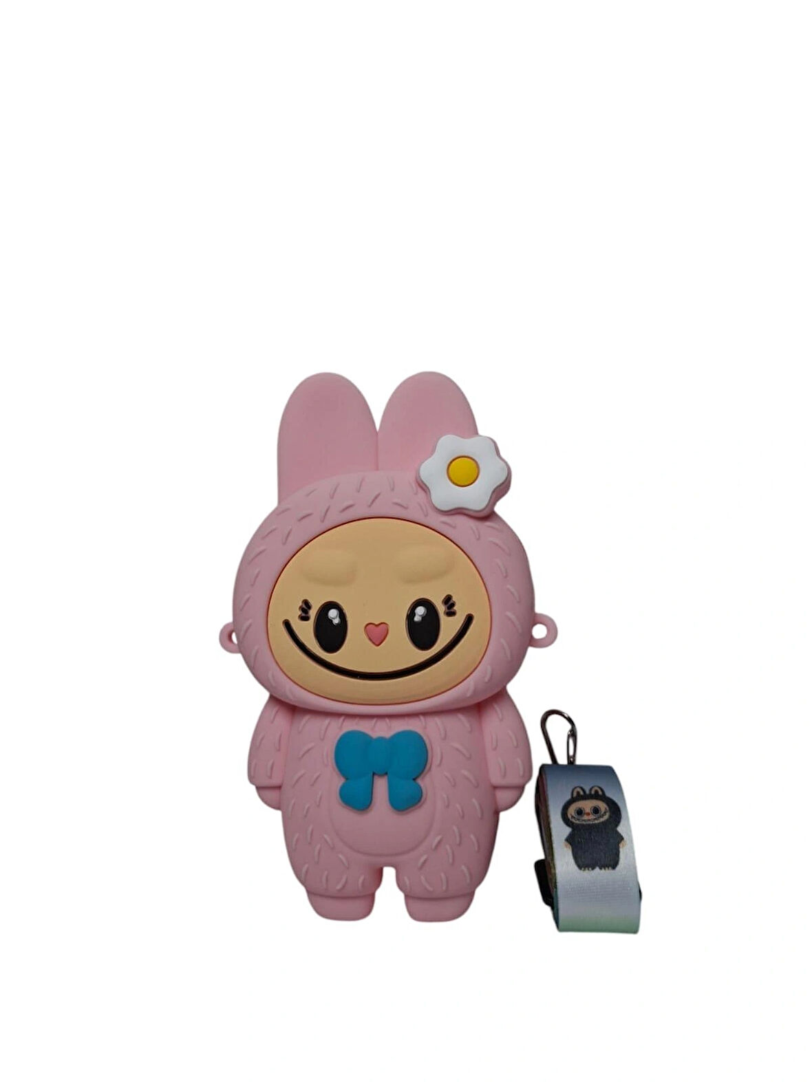 Spteks Kız Çocuk Labubu Model Fiyonk Detaylı Pembe Renk Silikon Askılı Çanta Cüzdan