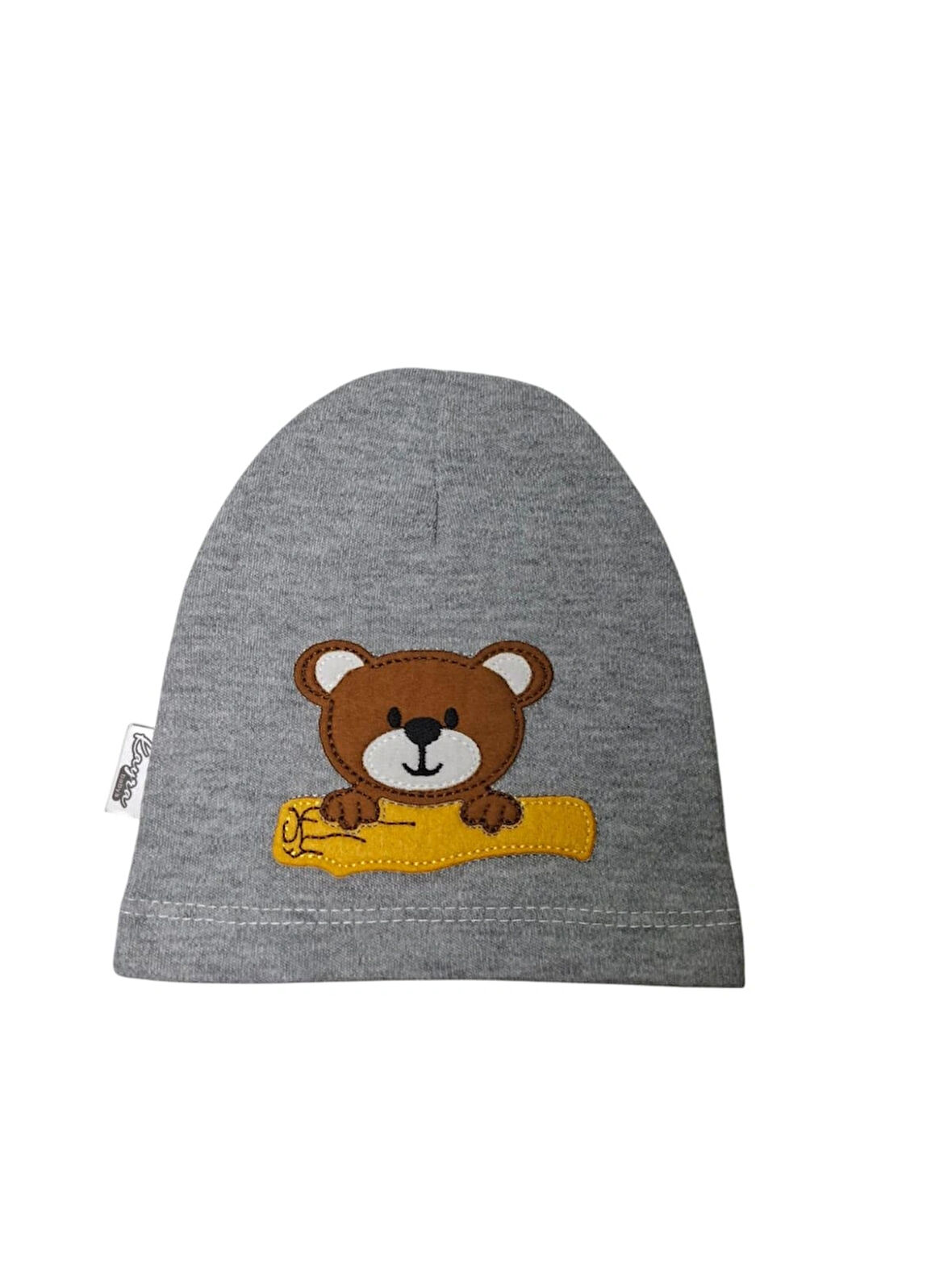Spteks 0-2 Yaş Erkek Bebe Gri Renk Ayıcık Figürlü Yazlık Bere