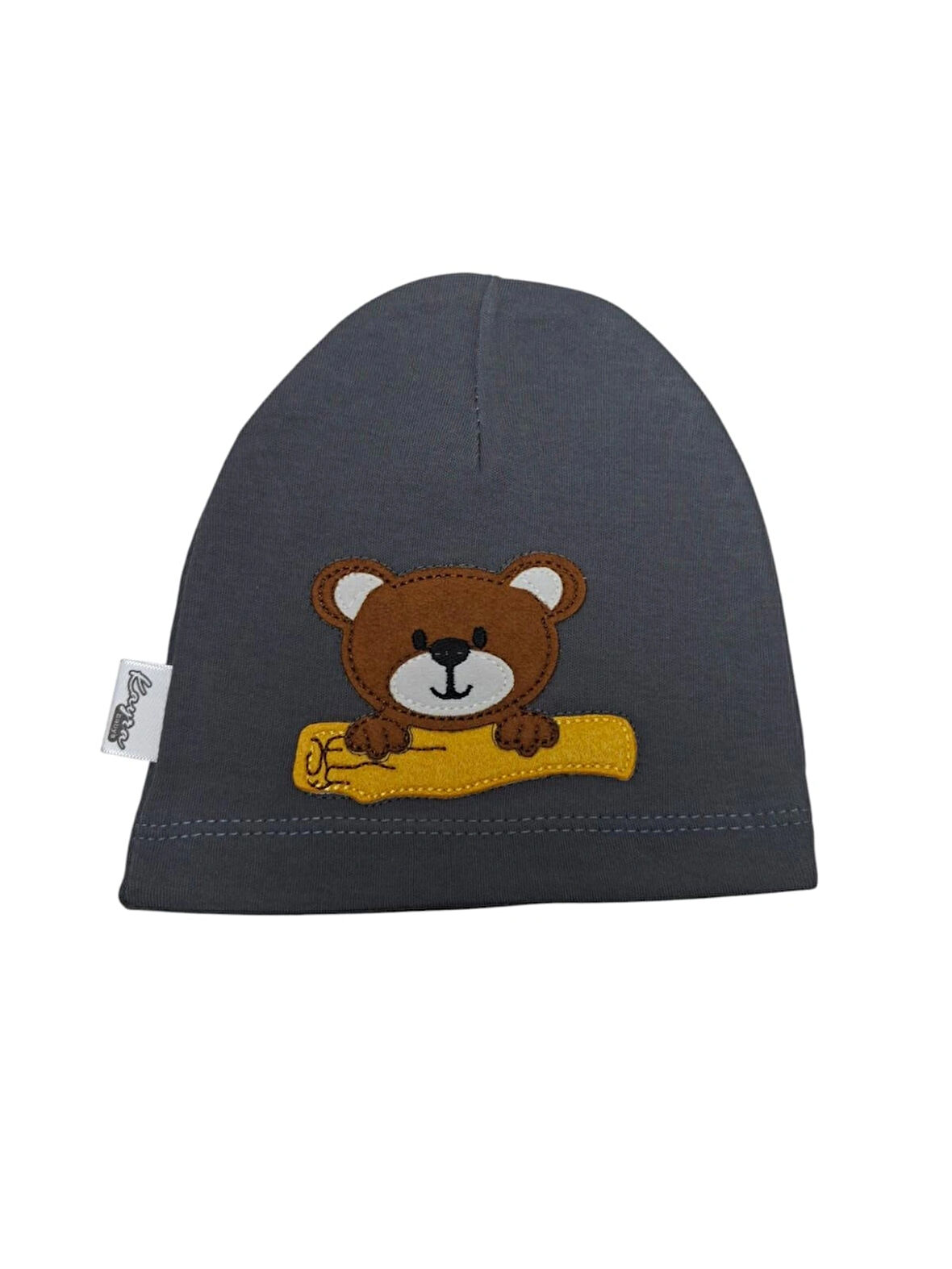 Bebe 0-2 Yaş Erkek Bebe Koyu Gri Ayıcık Figürlü Yazlık Bere