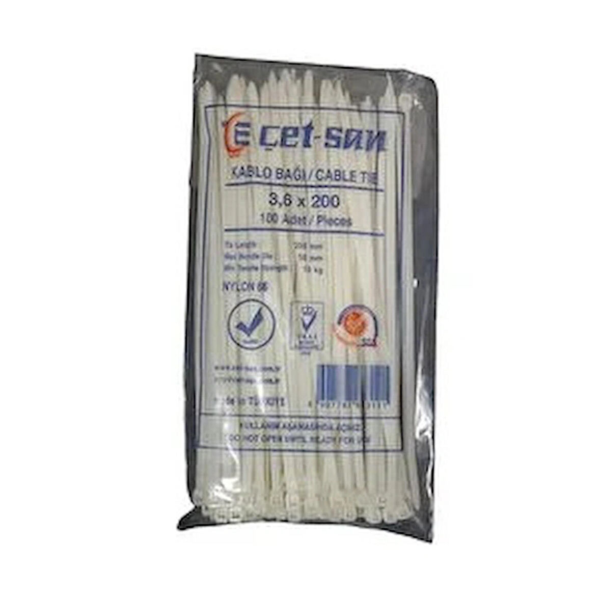 Çetsan 3,6*200 mm Kablo Bağı Beyaz (100 Adet)